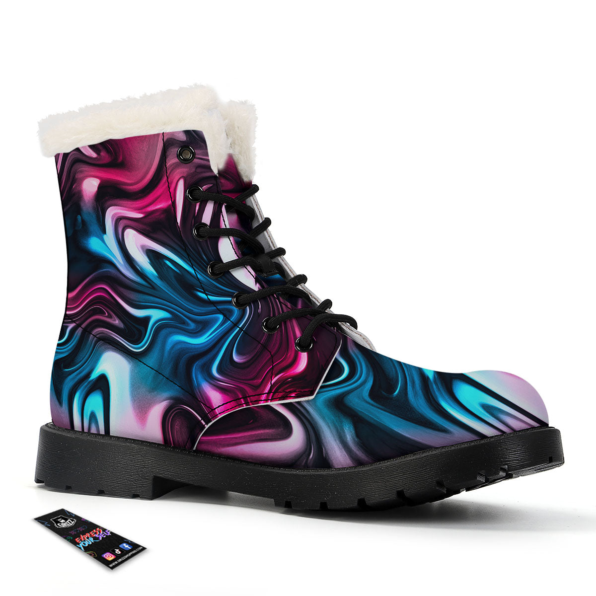 Holographic Psychedelic Print Pattern Winter Boots-grizzshop