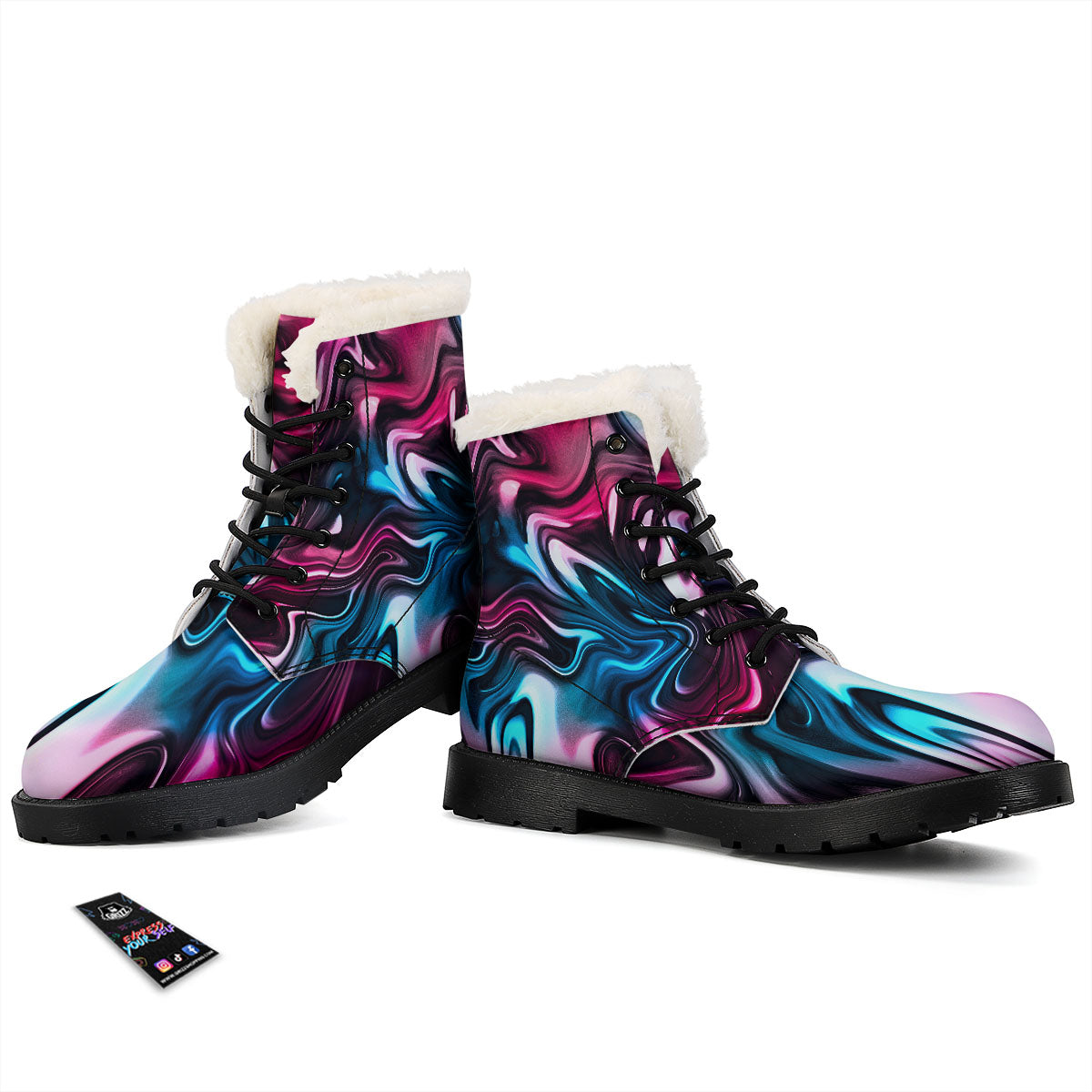 Holographic Psychedelic Print Pattern Winter Boots-grizzshop
