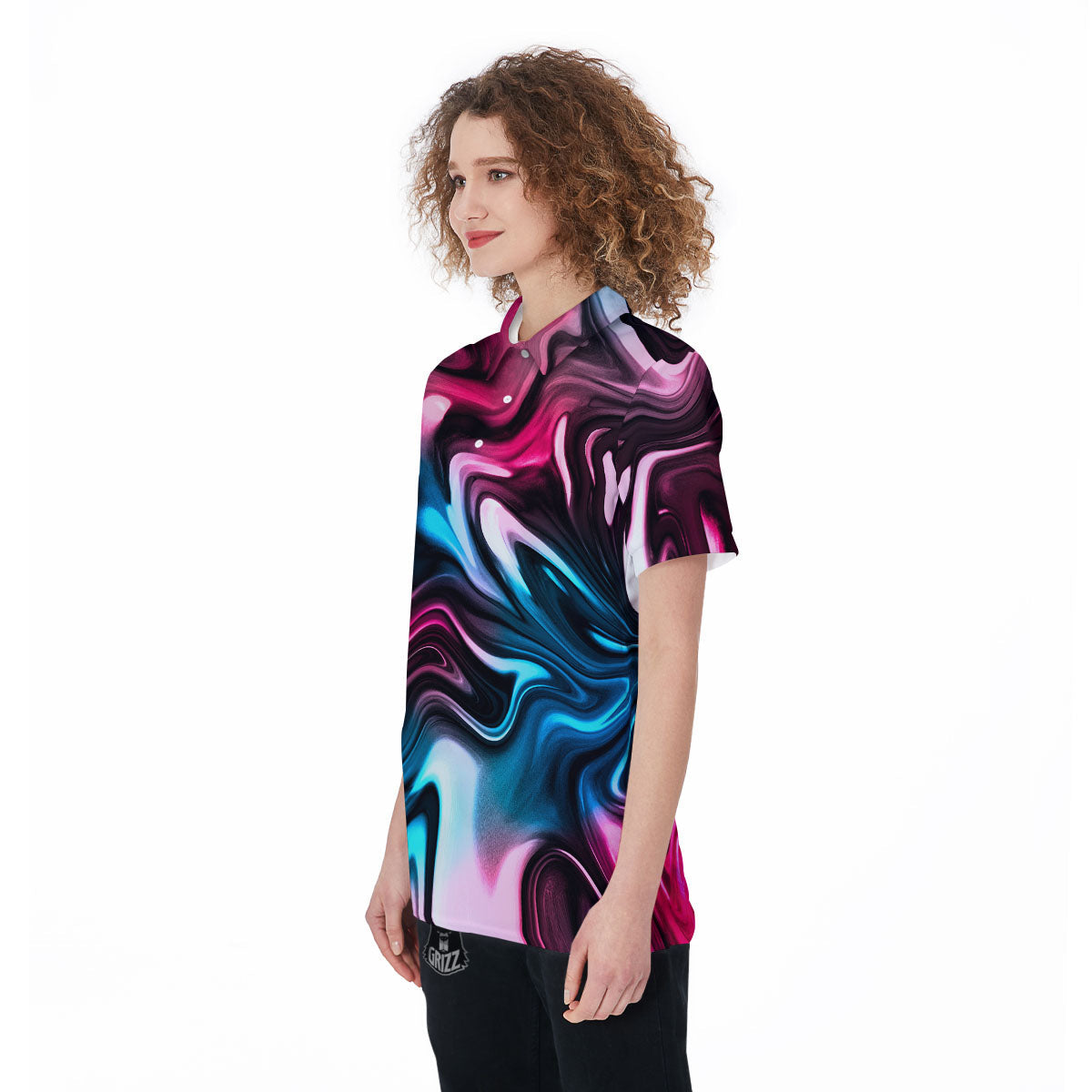 Holographic Psychedelic Print Pattern Women's Golf Shirts-grizzshop