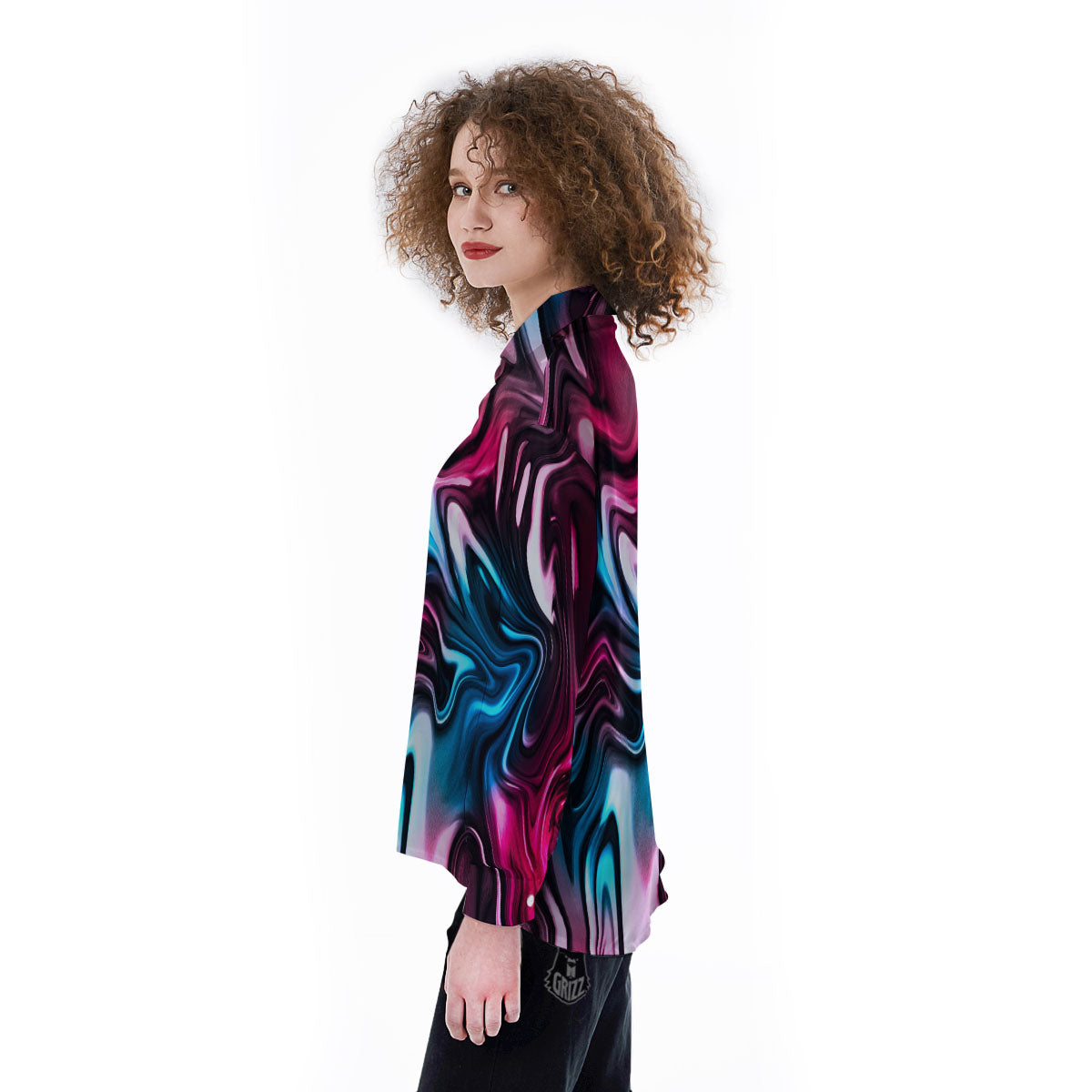 Holographic Psychedelic Print Pattern Women's Long Sleeve Shirts-grizzshop