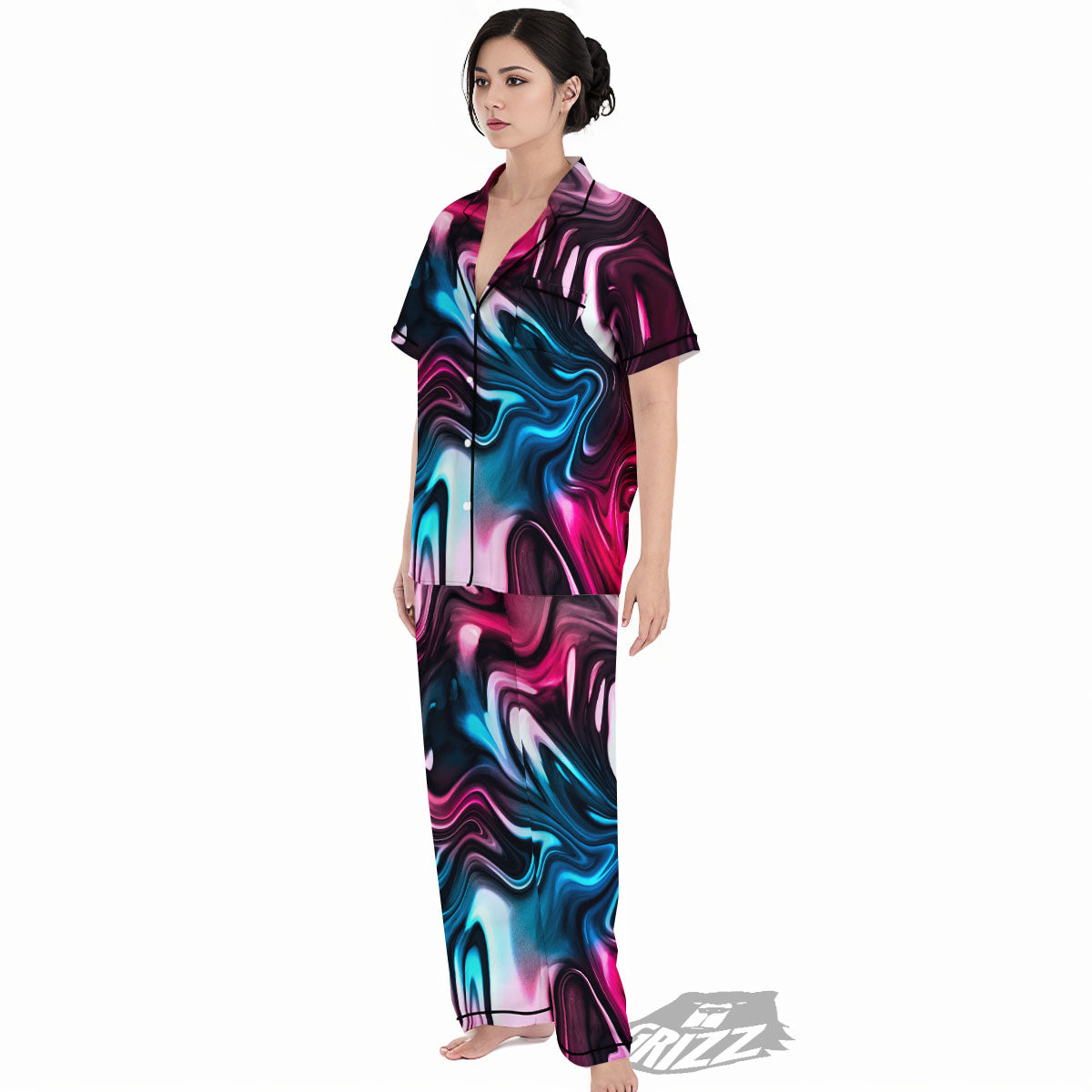Holographic Psychedelic Print Pattern Women's Pajamas Set-grizzshop