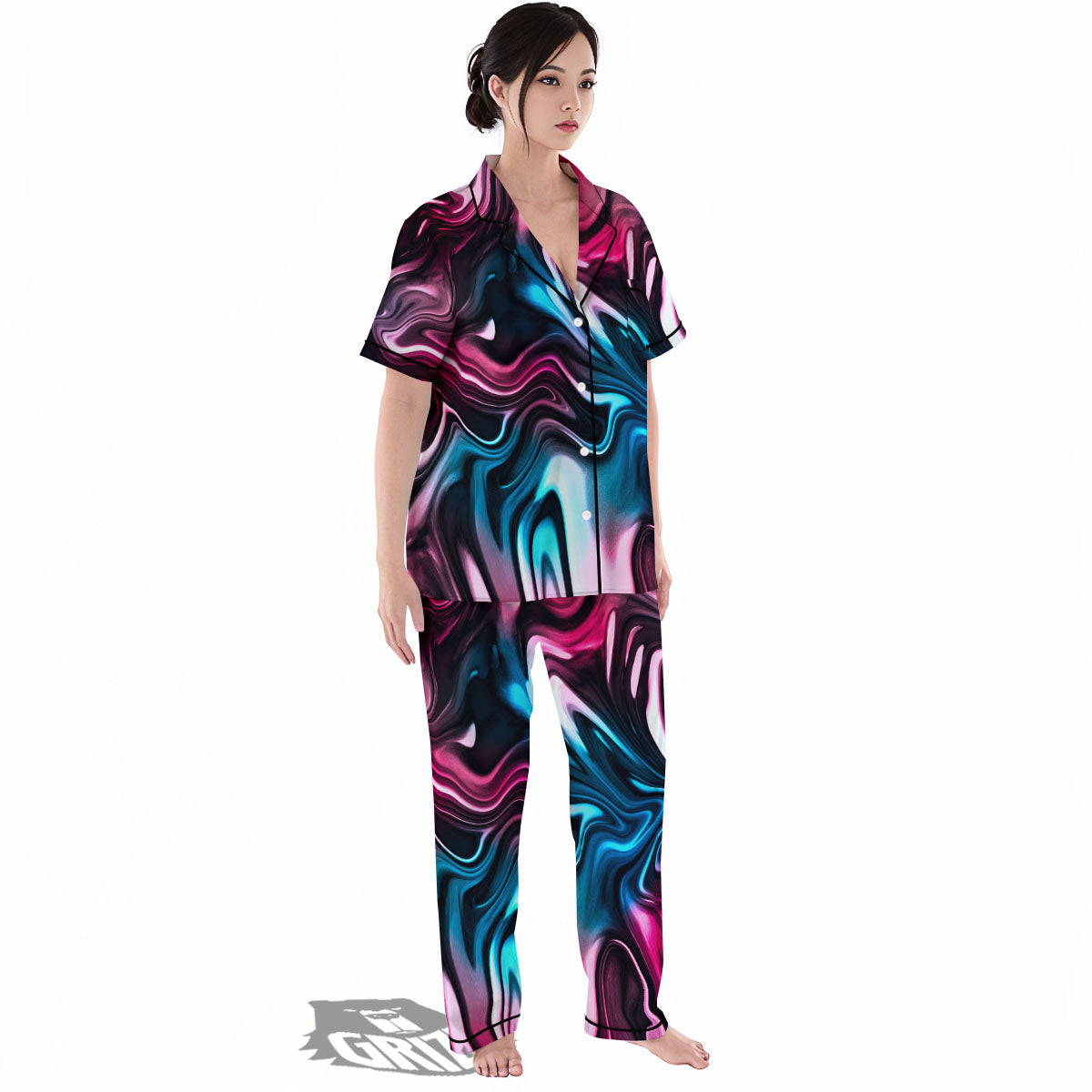 Holographic Psychedelic Print Pattern Women's Pajamas Set-grizzshop
