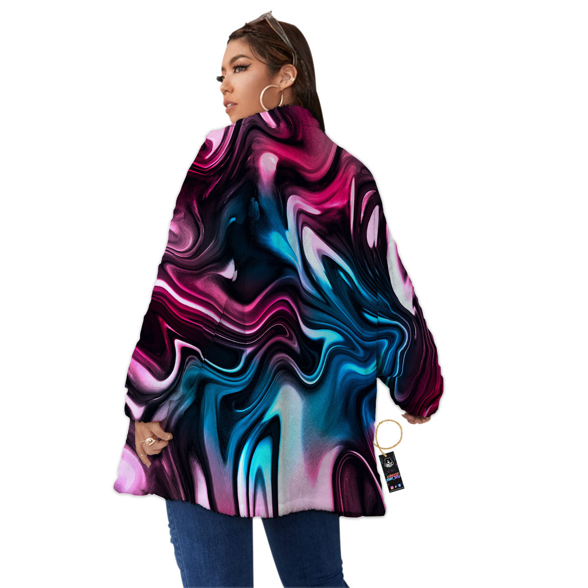Holographic Psychedelic Print Pattern Women's Sherpa Jacket-grizzshop
