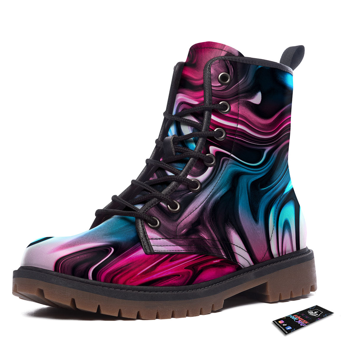 Holographic Psychedelic Print Pattern Work Boots-grizzshop