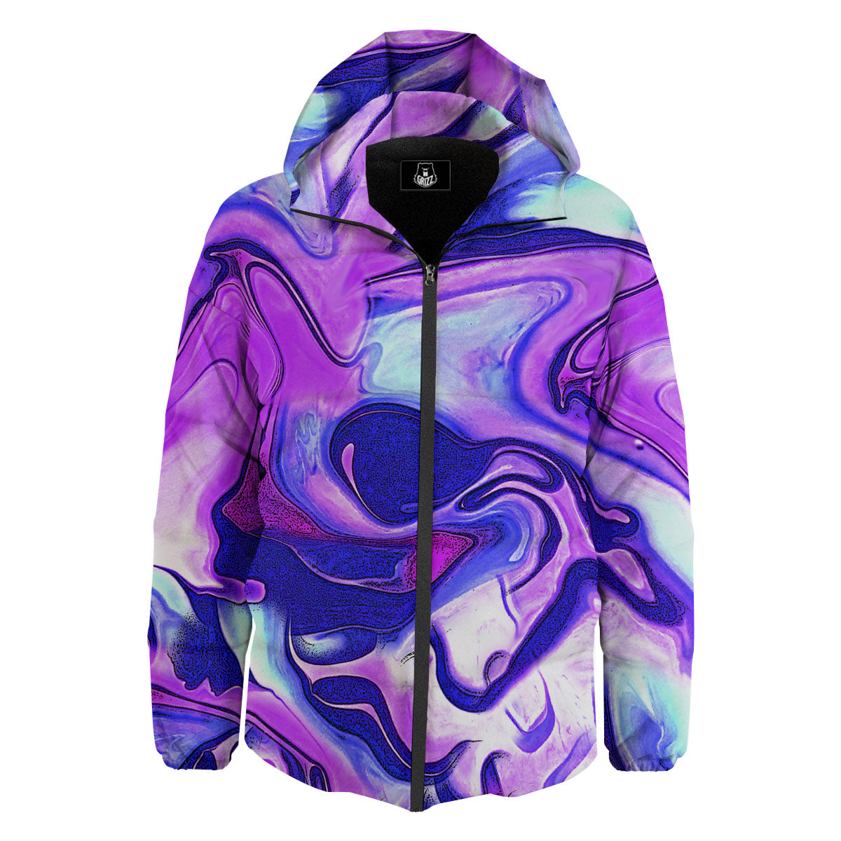 Holographic Purple Print Pattern Down Jacket-grizzshop
