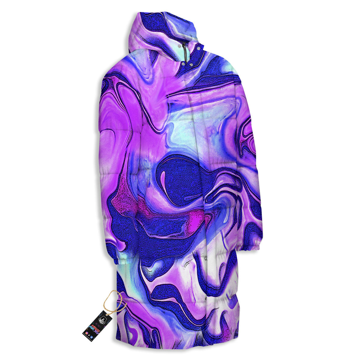 Holographic Purple Print Pattern Long Down Jacket-grizzshop