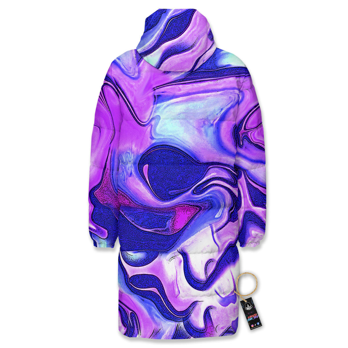 Holographic Purple Print Pattern Long Down Jacket-grizzshop
