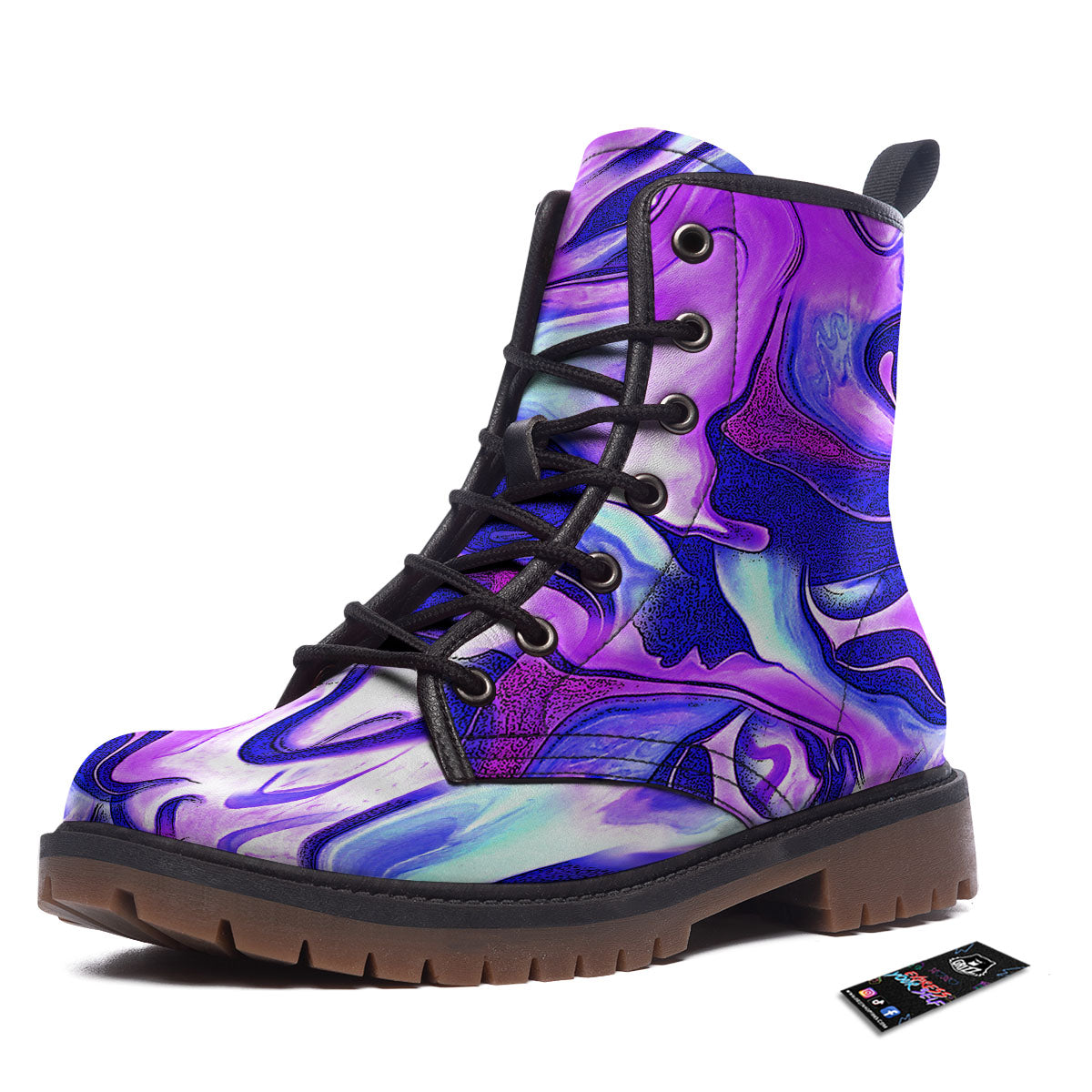 Holographic Purple Print Pattern Work Boots-grizzshop