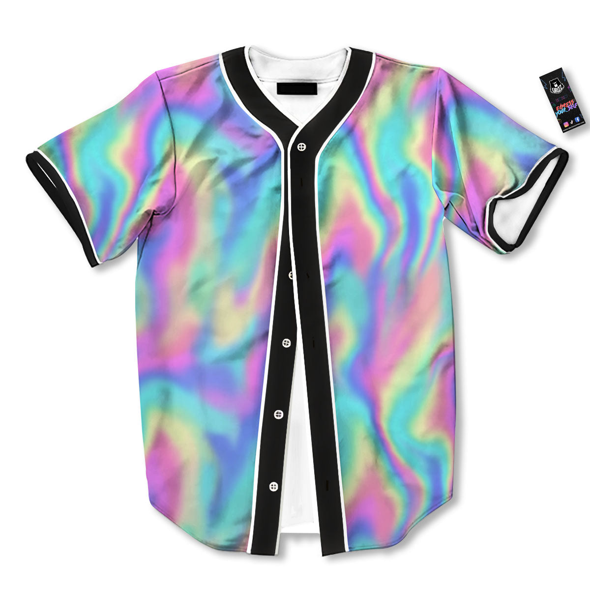 Holographic Rainbow Print Pattern Baseball Jersey-grizzshop