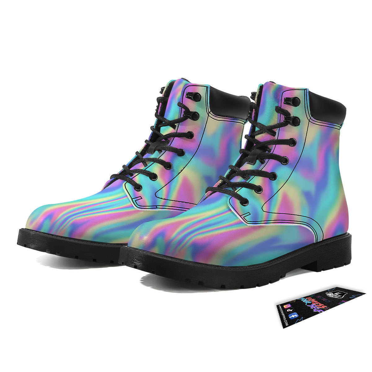 Holographic Rainbow Print Pattern Boots-grizzshop
