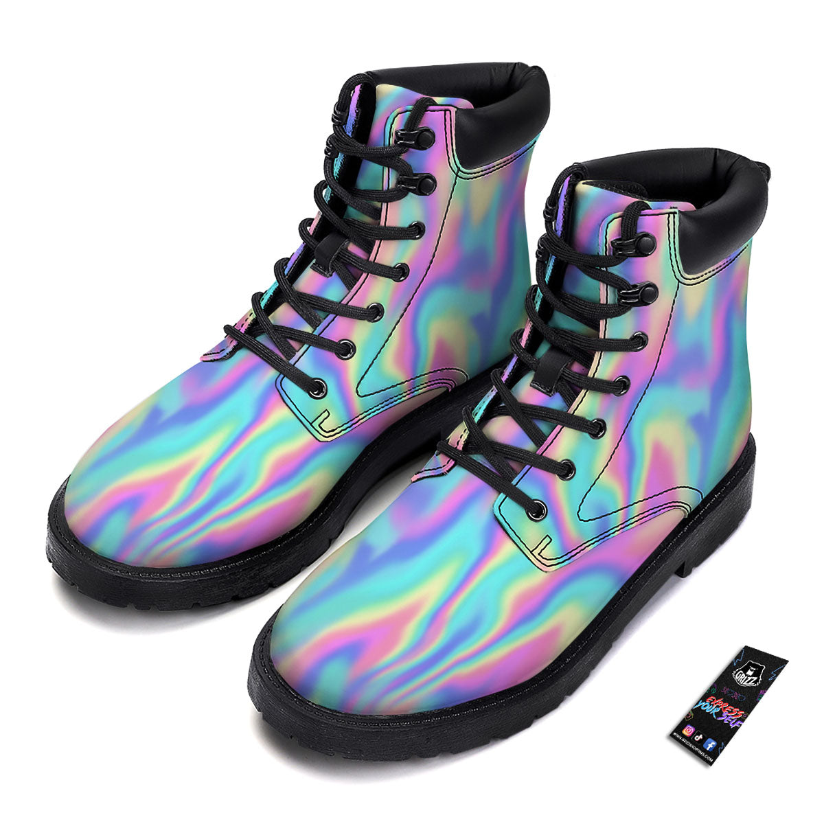 Holographic Rainbow Print Pattern Boots-grizzshop