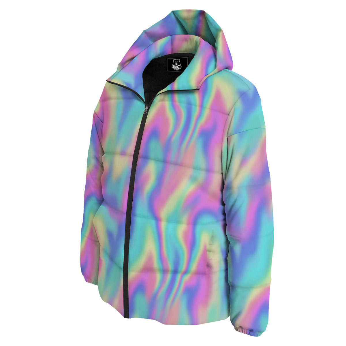Holographic Rainbow Print Pattern Down Jacket-grizzshop