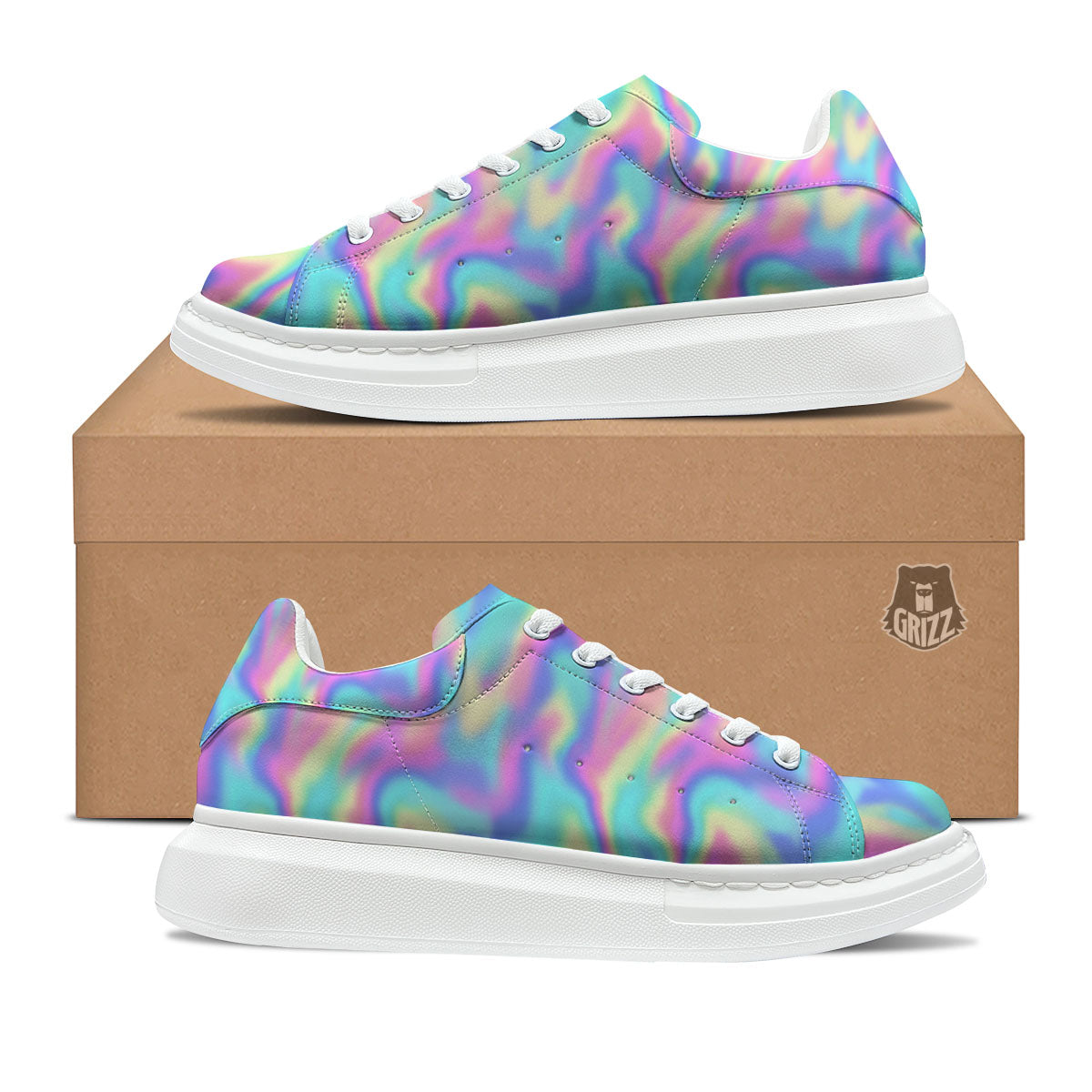 Holographic Rainbow Print Pattern Platform Shoes-grizzshop
