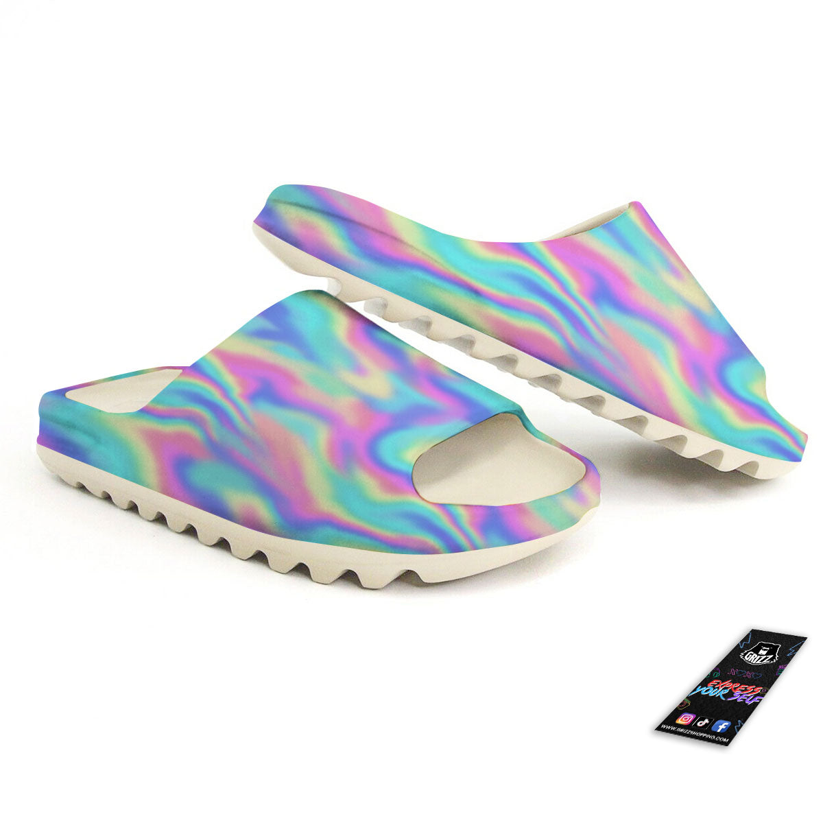Holographic Rainbow Print Pattern Sandals-grizzshop