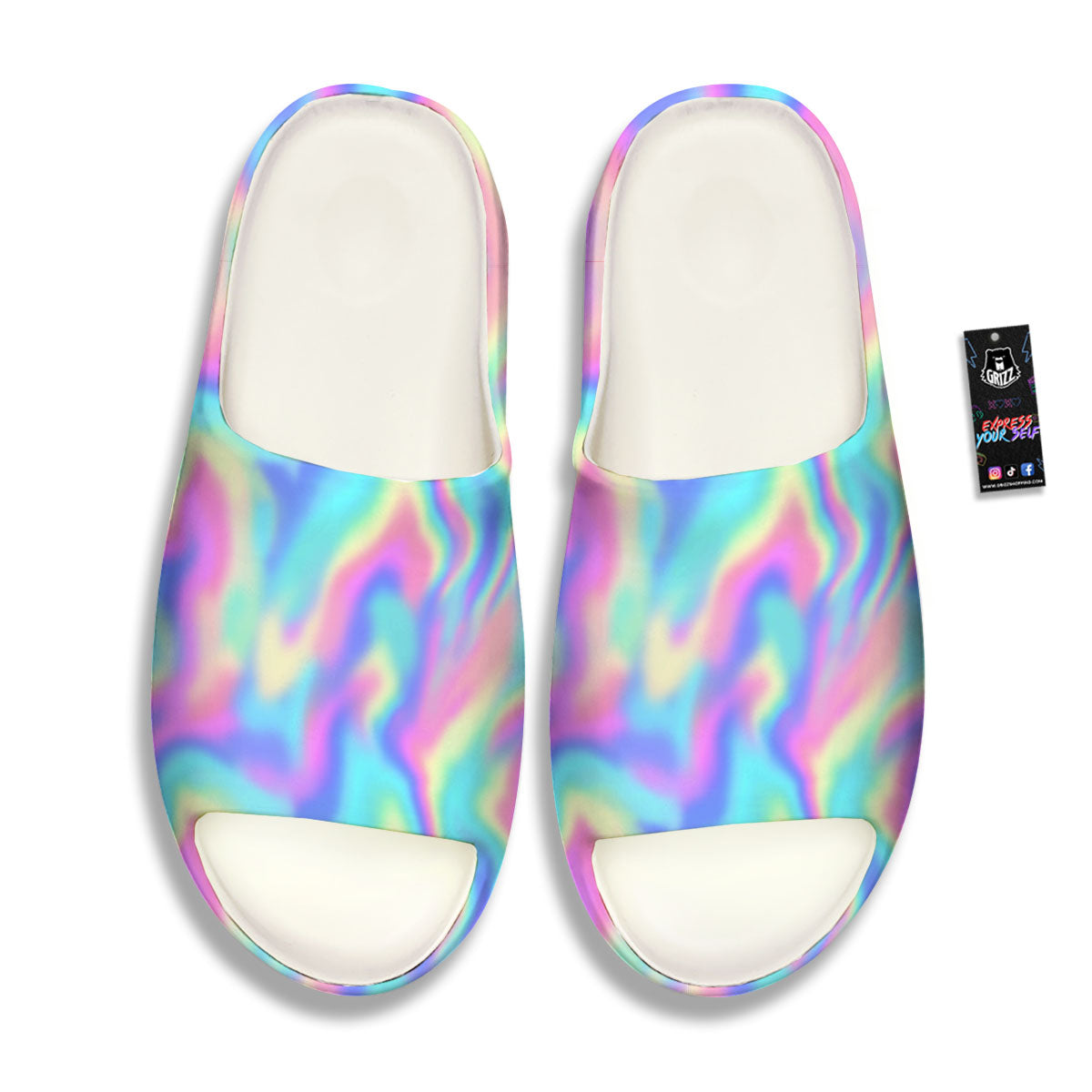 Holographic Rainbow Print Pattern Sandals-grizzshop