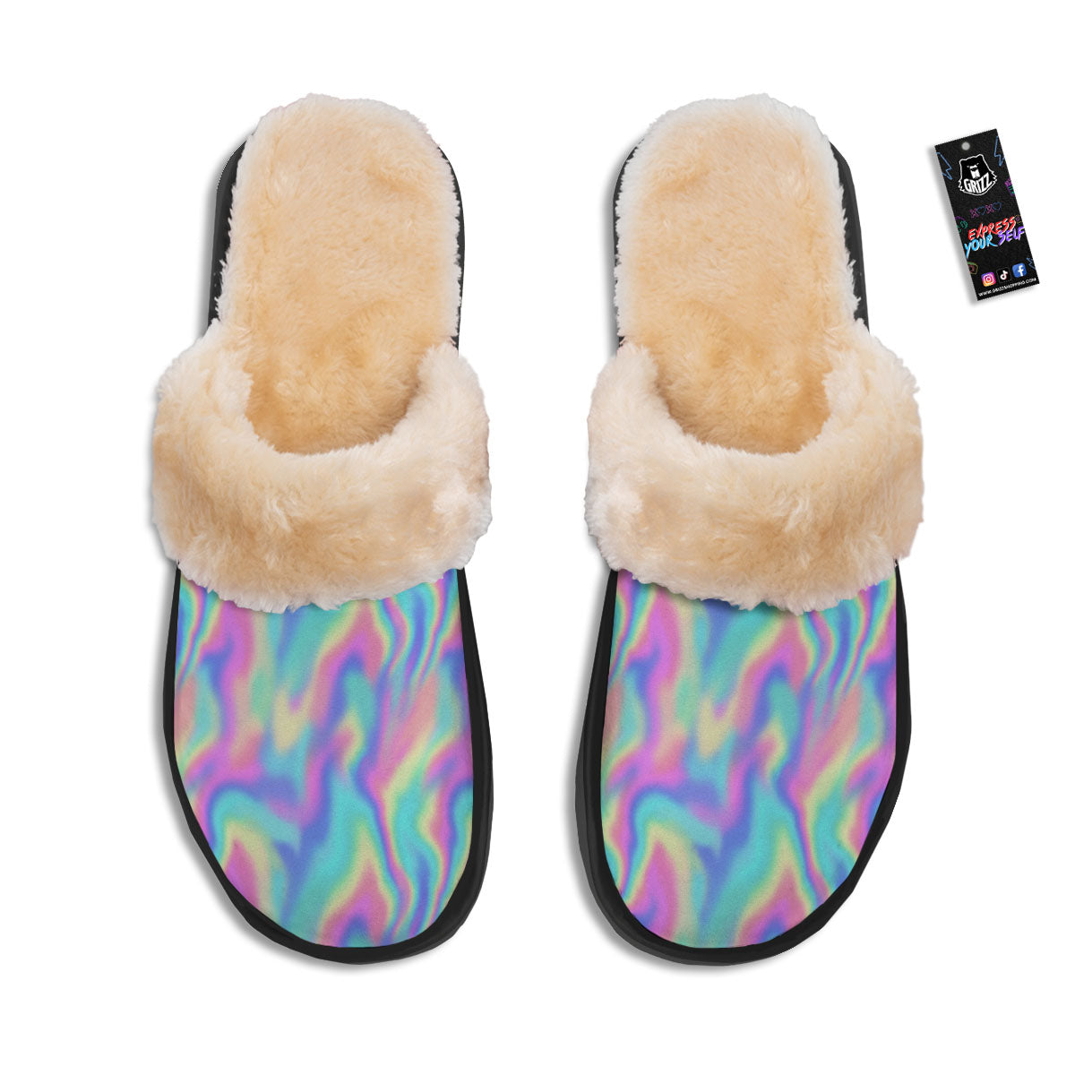 Holographic Rainbow Print Pattern Slippers-grizzshop