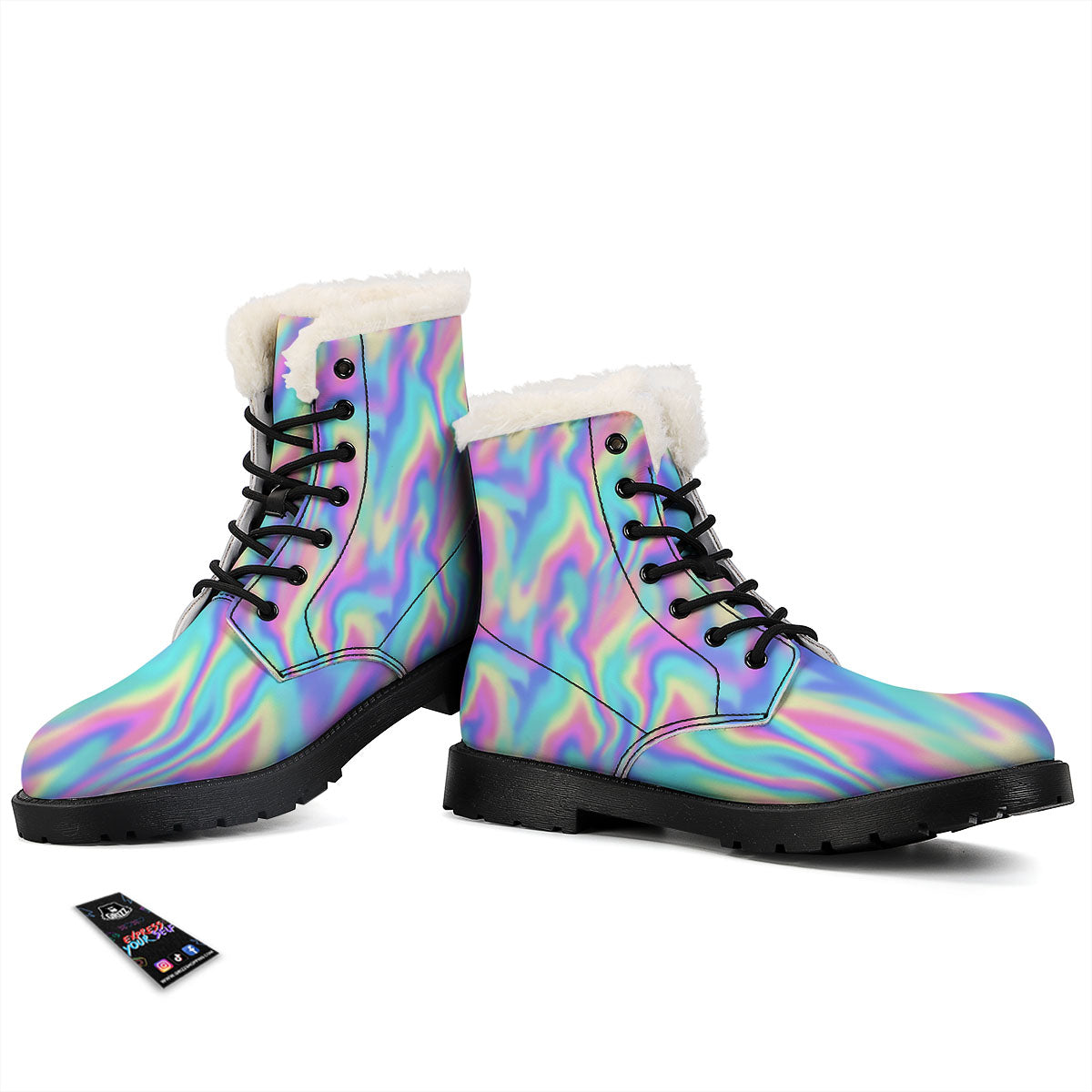 Holographic Rainbow Print Pattern Winter Boots-grizzshop