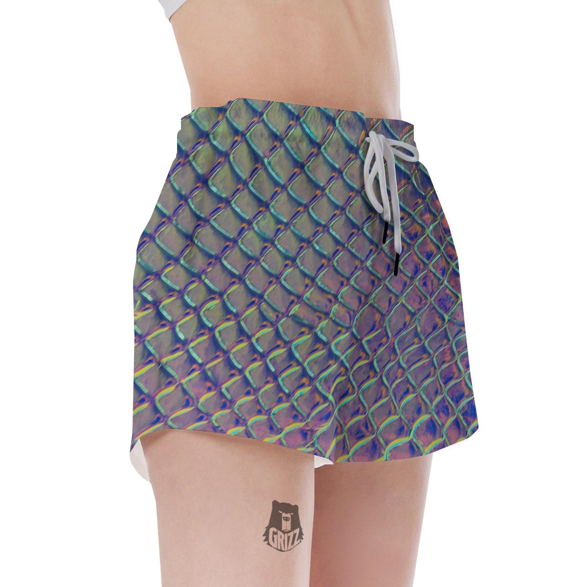 Holographic Snakeskin Print Women's Shorts-grizzshop