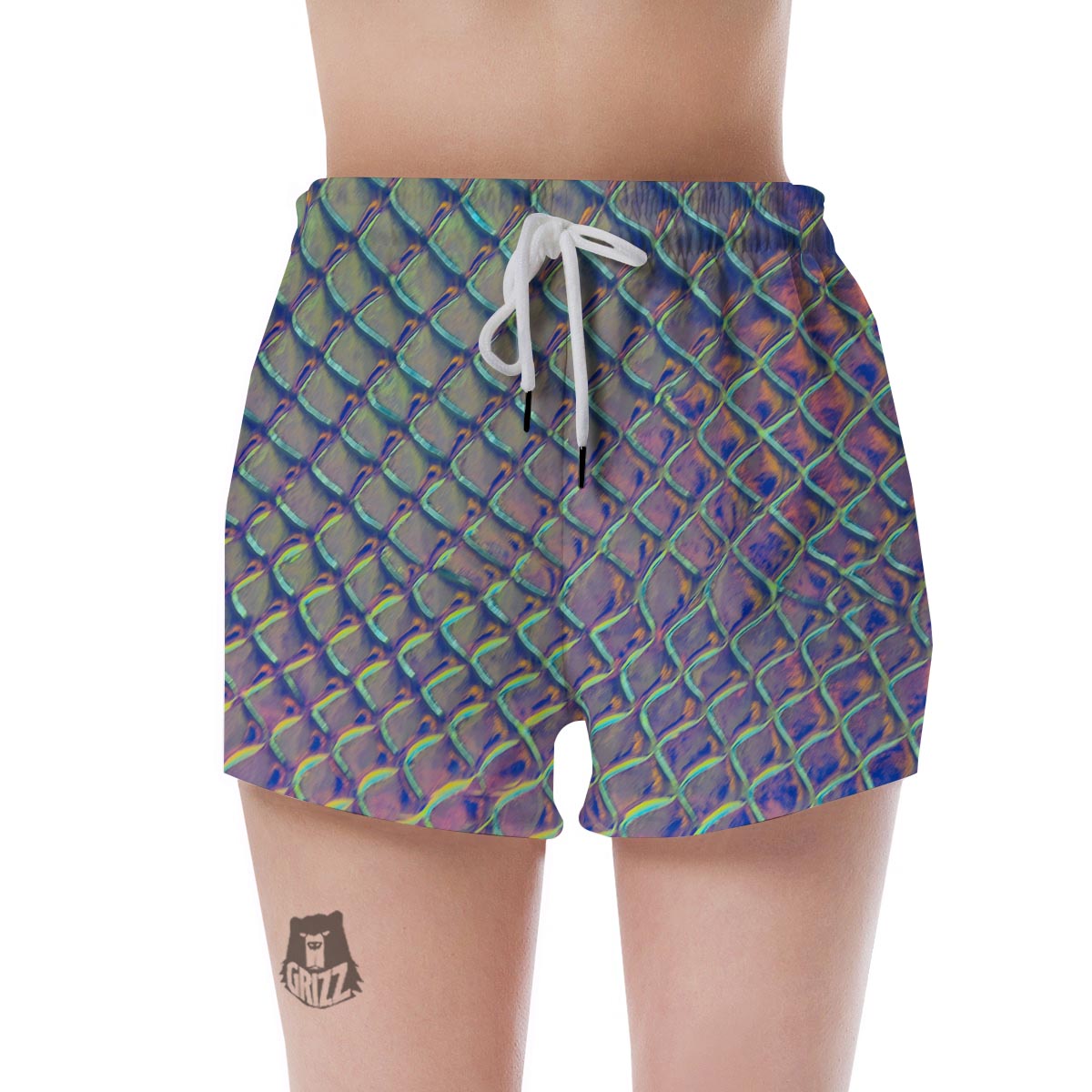 Holographic Snakeskin Print Women's Shorts-grizzshop