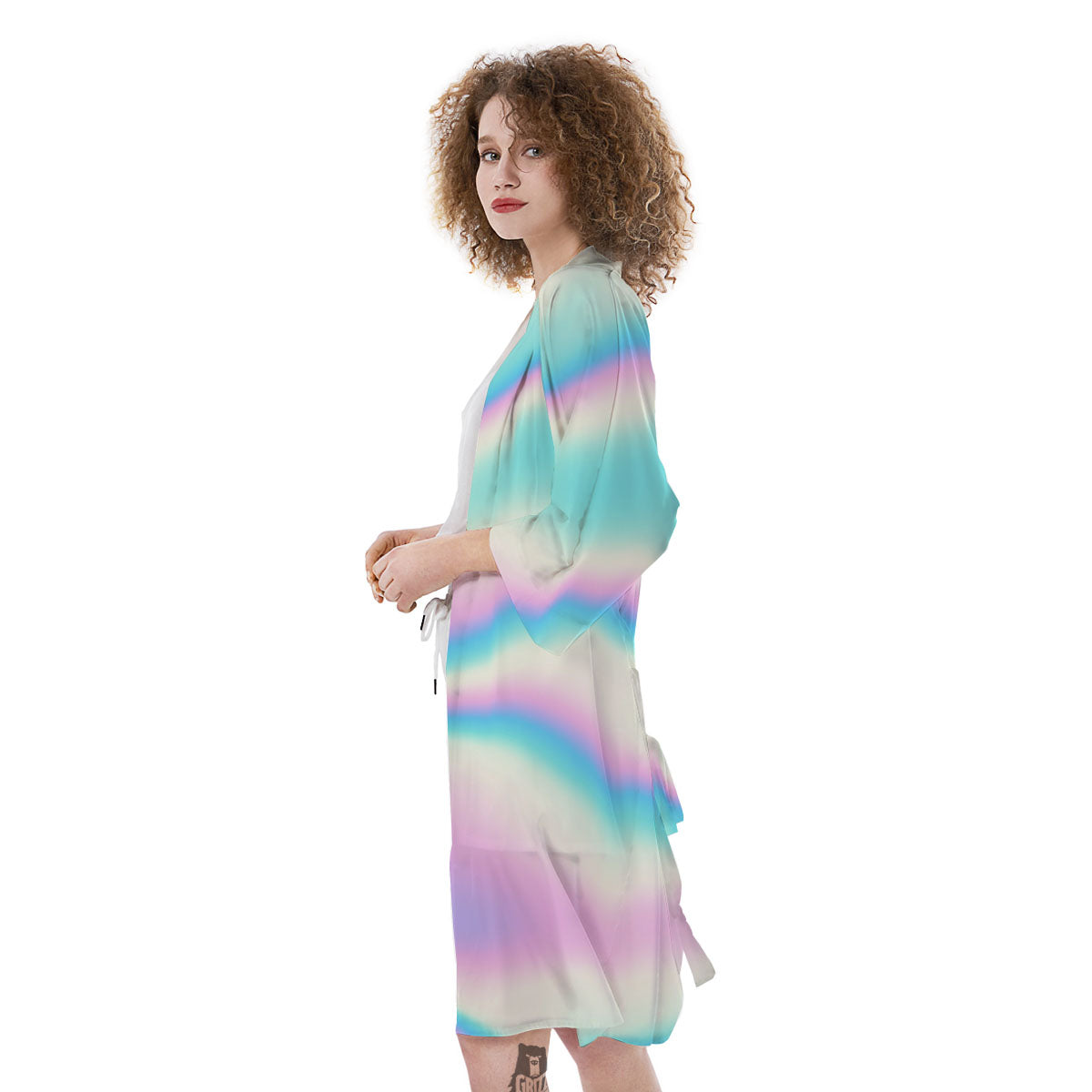 Holographic Teal And Pink Print Kimono-grizzshop