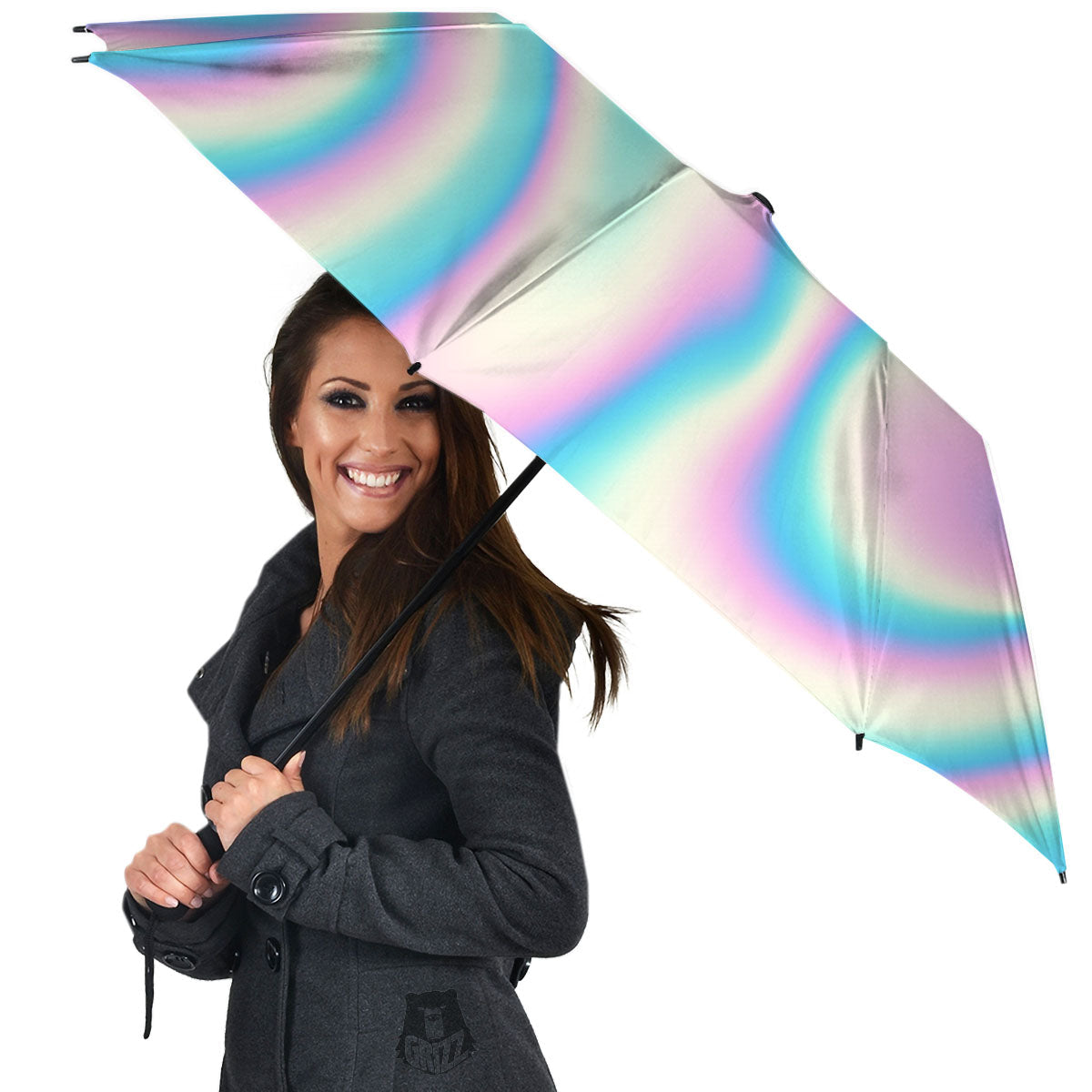 Holographic Teal And Pink Print Umbrella-grizzshop