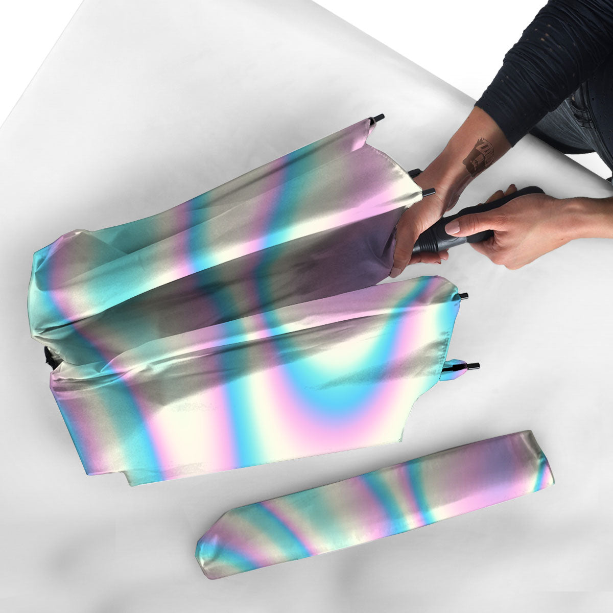 Holographic Teal And Pink Print Umbrella-grizzshop