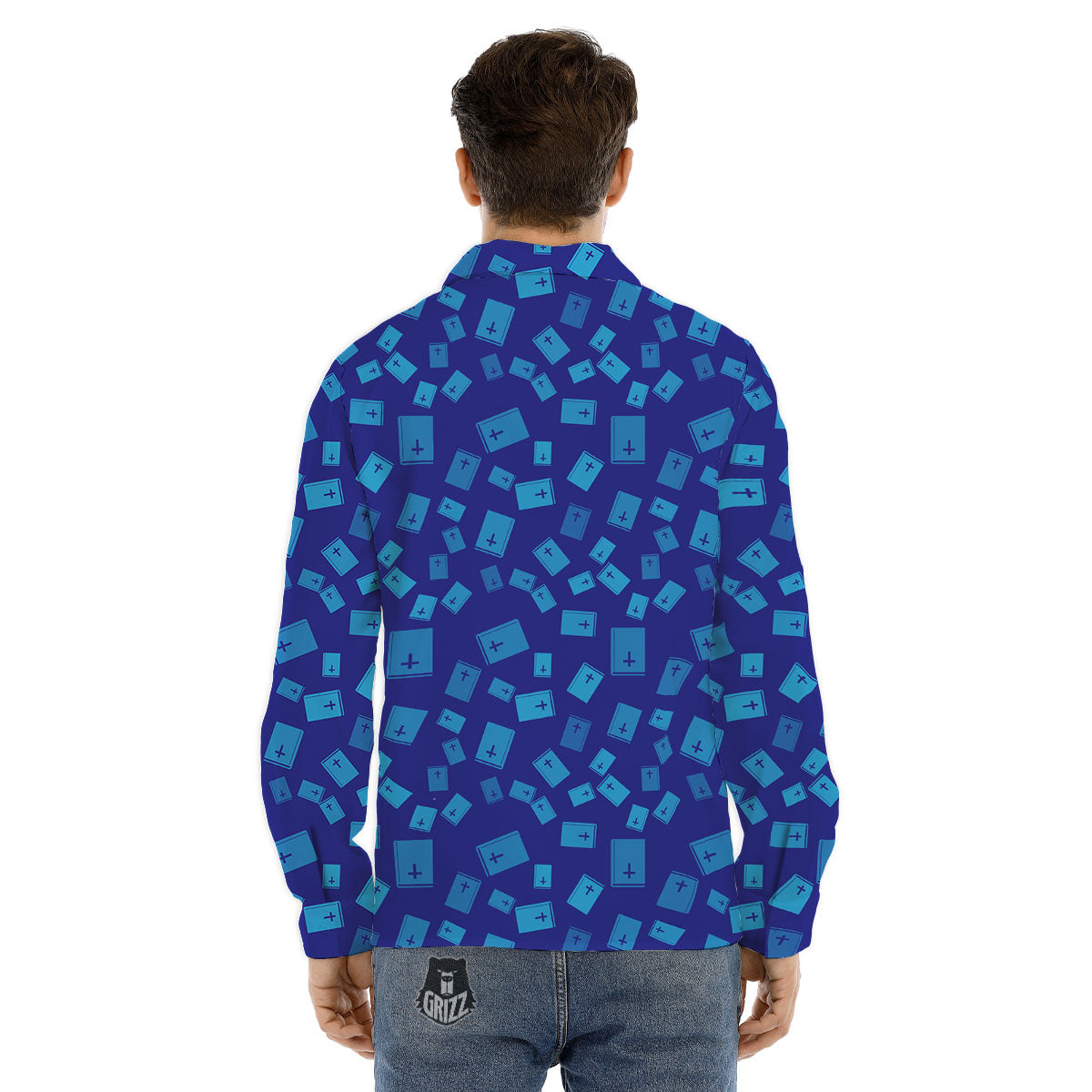 Holy Bible Blue Print Pattern Men's Dress Shirts-grizzshop