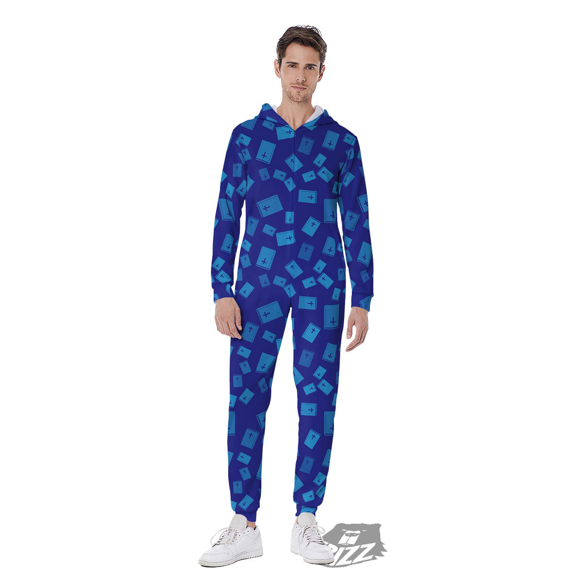 Holy Bible Blue Print Pattern Men's Jumpsuit-grizzshop
