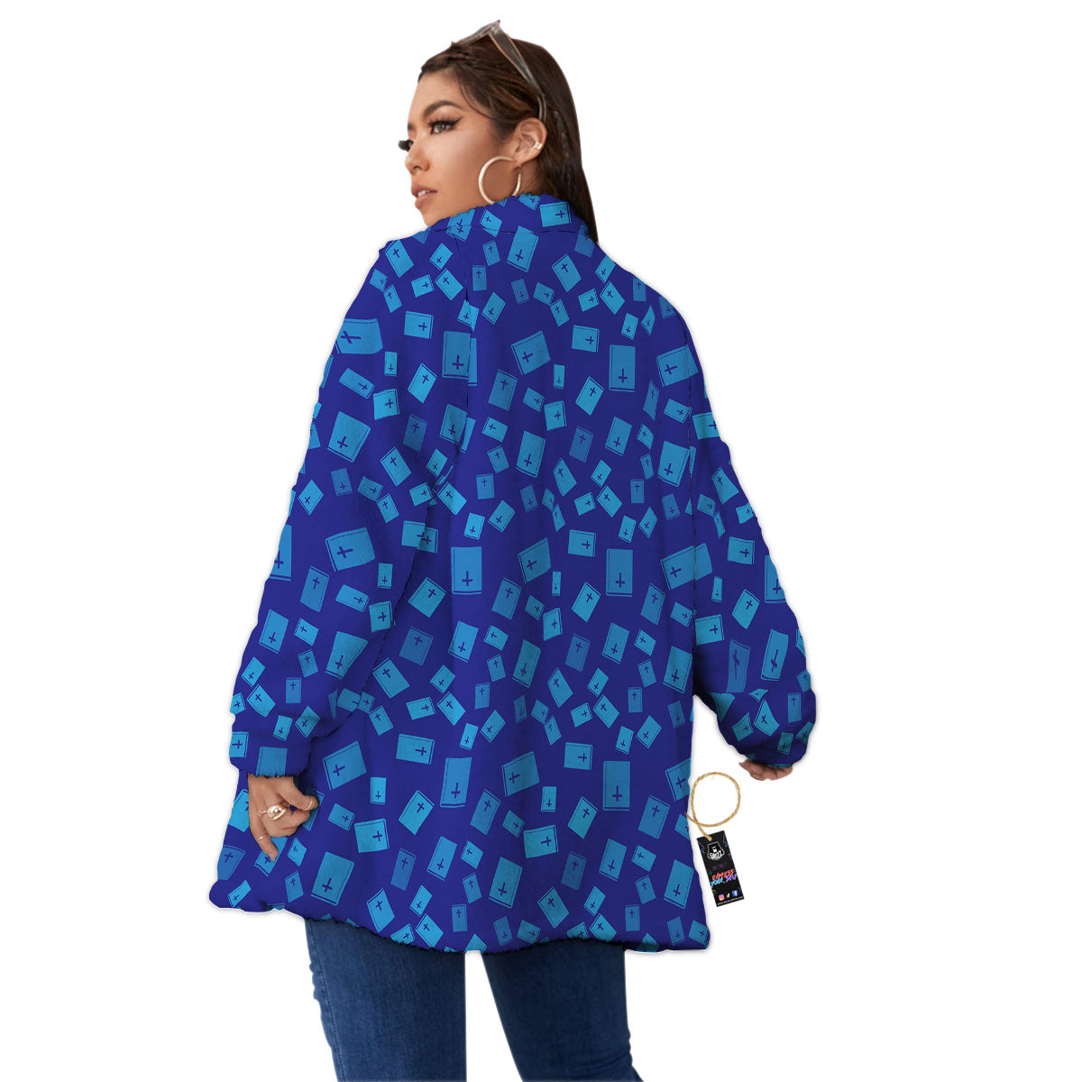 Holy Bible Blue Print Pattern Women's Sherpa Jacket-grizzshop