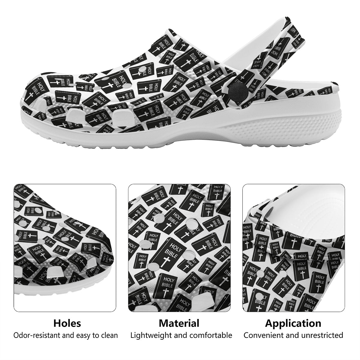 Holy Bible Christian Black Print Pattern Clog-grizzshop
