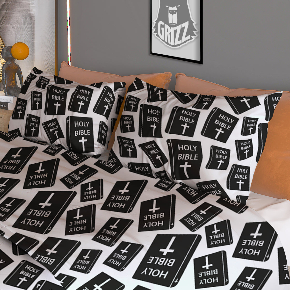 Holy Bible Christian Black Print Pattern Duvet Cover Bedding Set