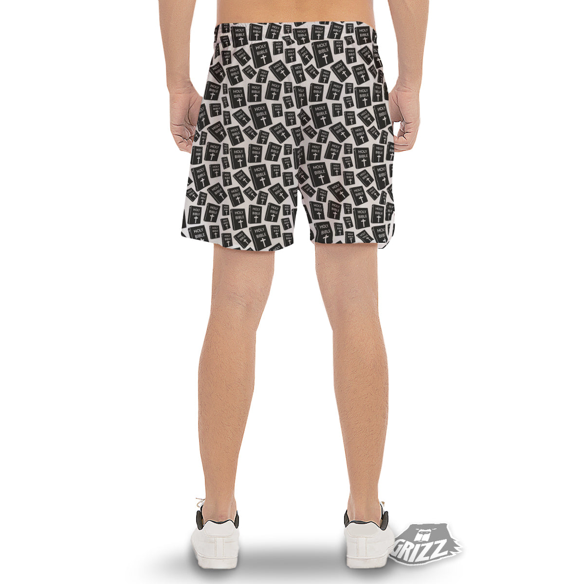 Holy Bible Christian Black Print Pattern Men's Gym Shorts-grizzshop