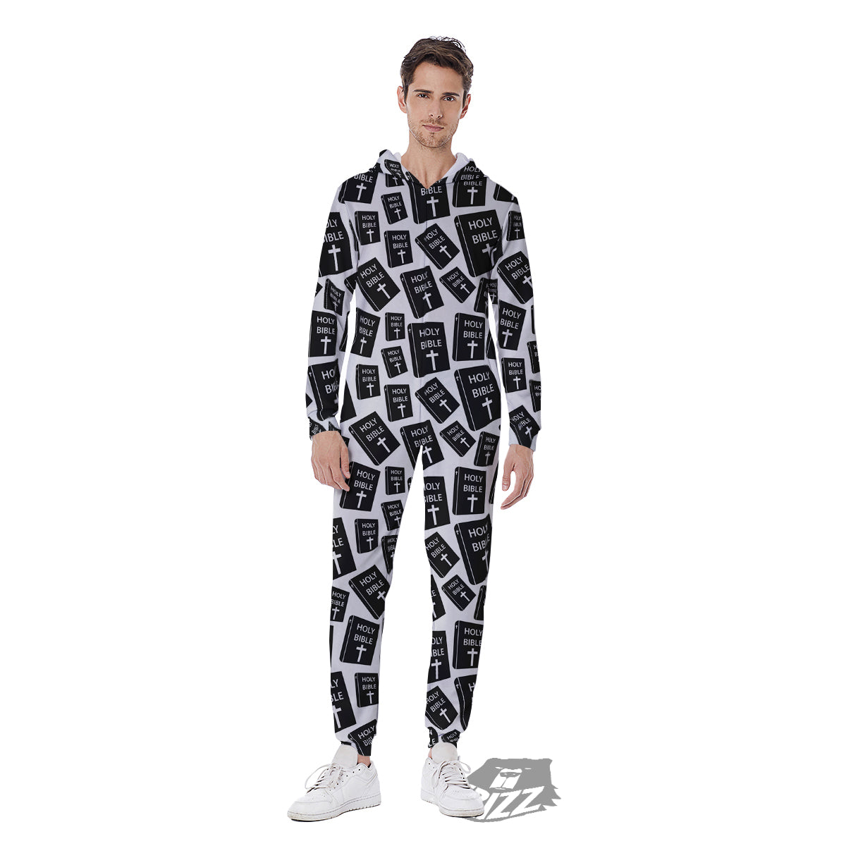 Holy Bible Christian Black Print Pattern Men's Jumpsuit-grizzshop