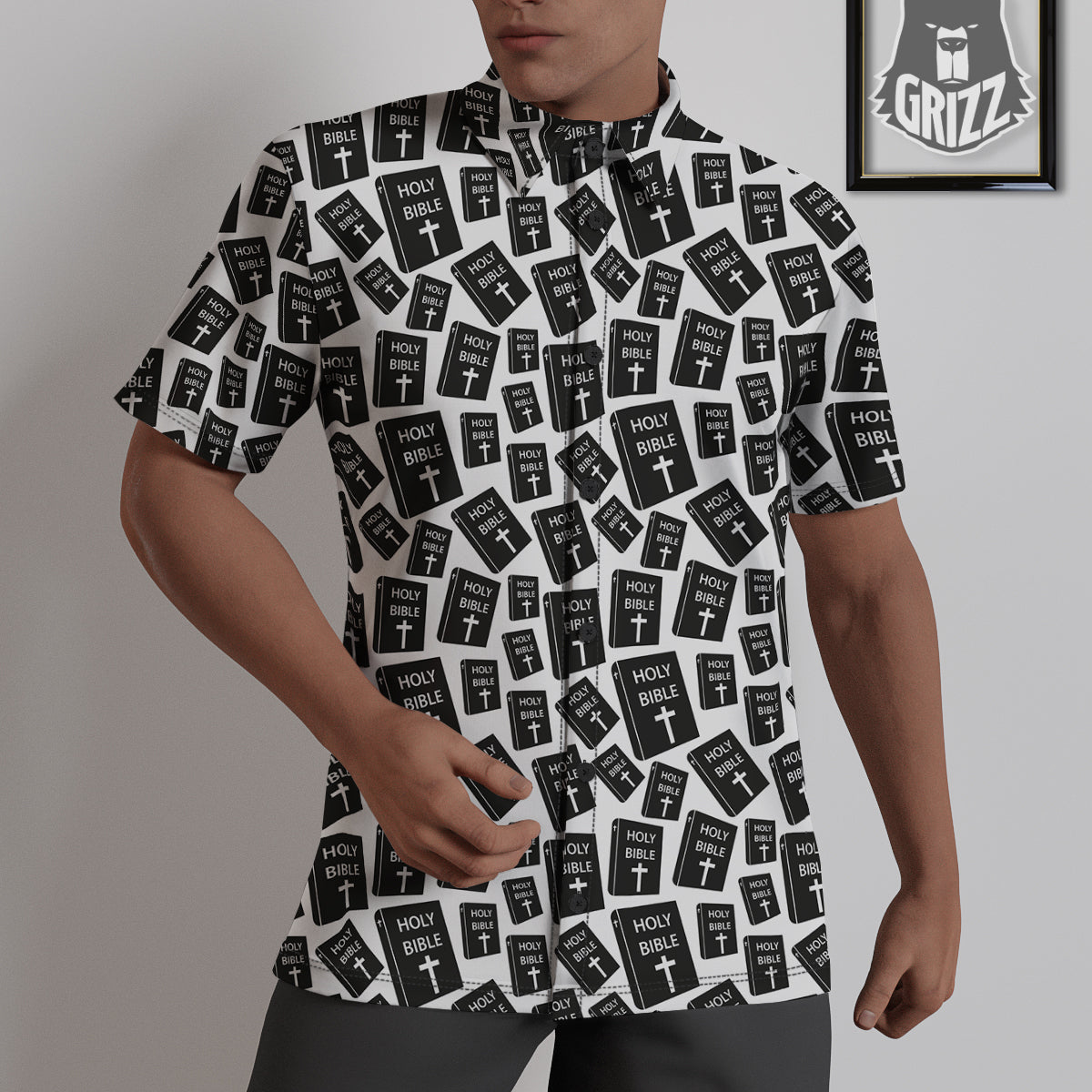 Holy Bible Christian Black Print Pattern Untucked Shirts-grizzshop