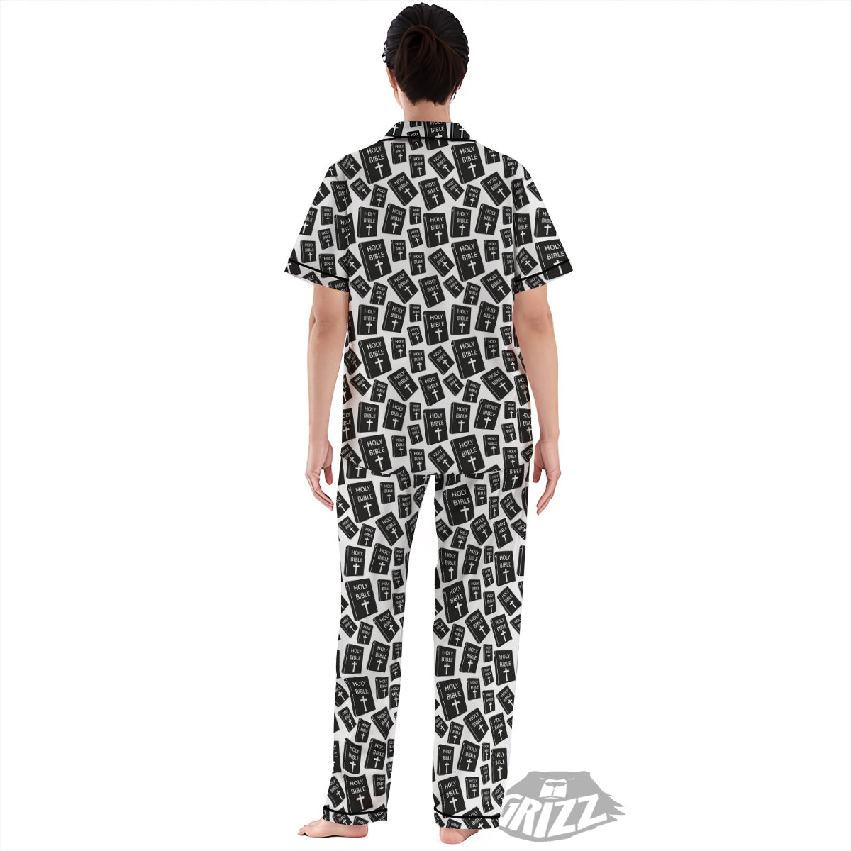 Holy Bible Christian Black Print Pattern Women's Pajamas Set-grizzshop