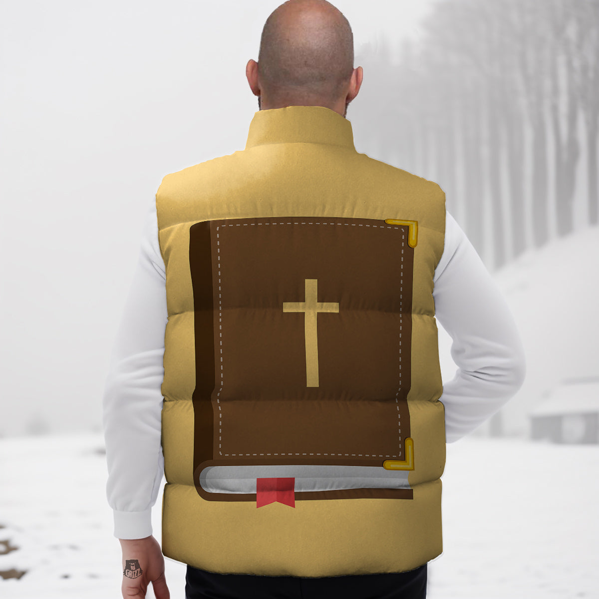 Holy Bible Christian Print Down Vest
