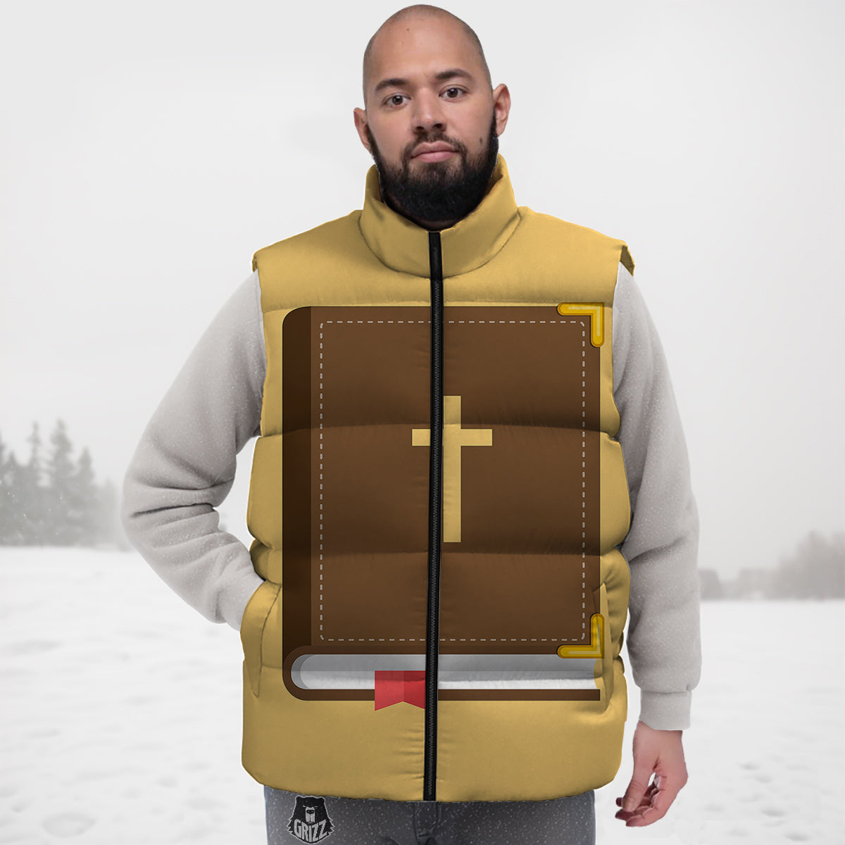 Holy Bible Christian Print Down Vest