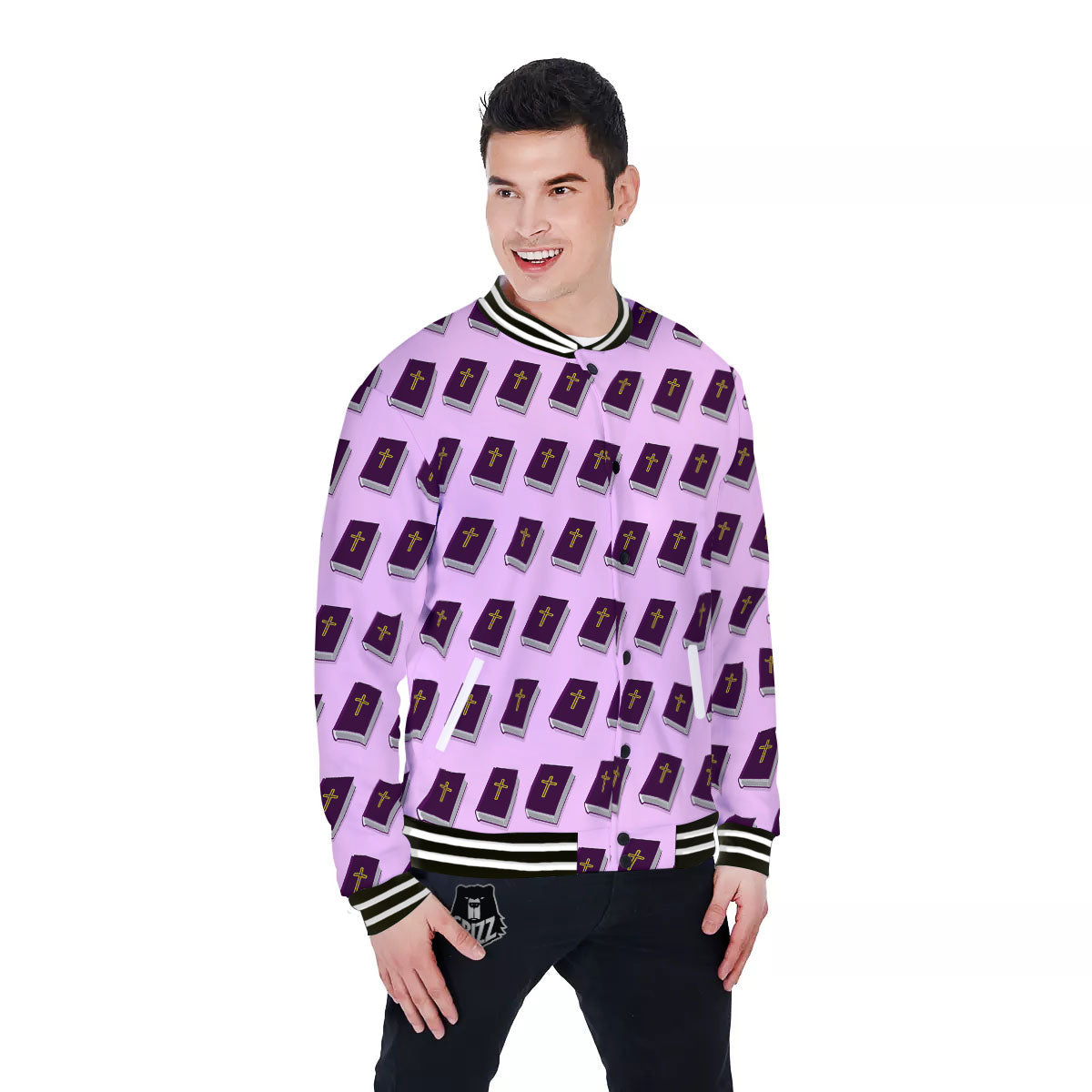 Holy Bible Purple Print Pattern Baseball Jacket-grizzshop