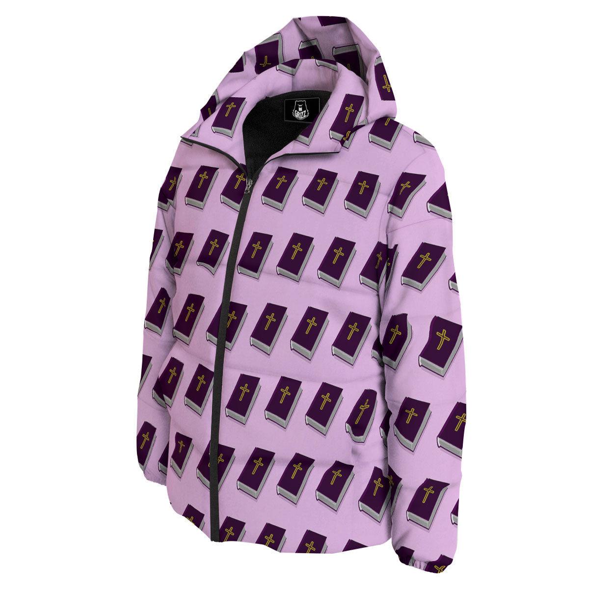 Holy Bible Purple Print Pattern Down Jacket-grizzshop