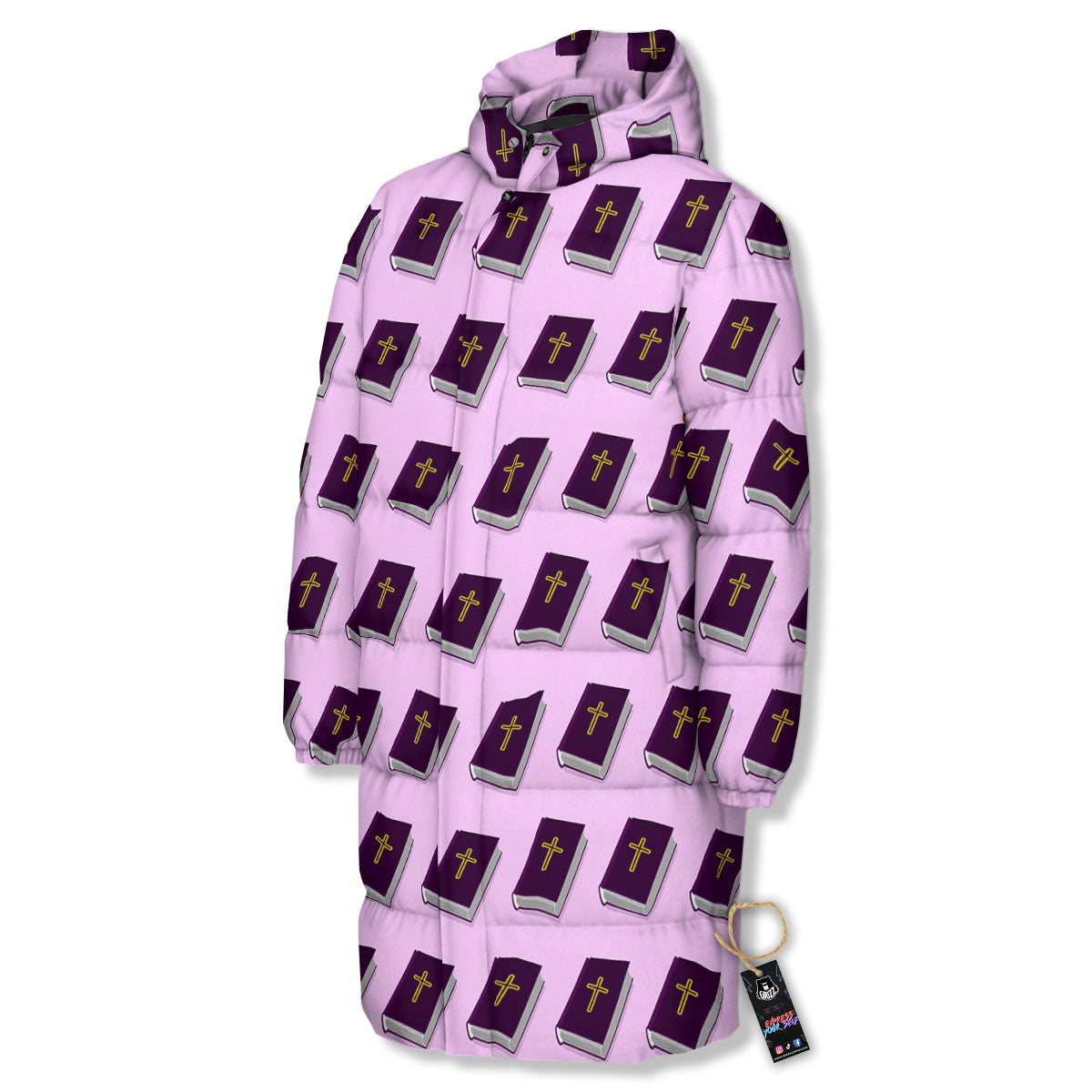 Holy Bible Purple Print Pattern Long Down Jacket-grizzshop