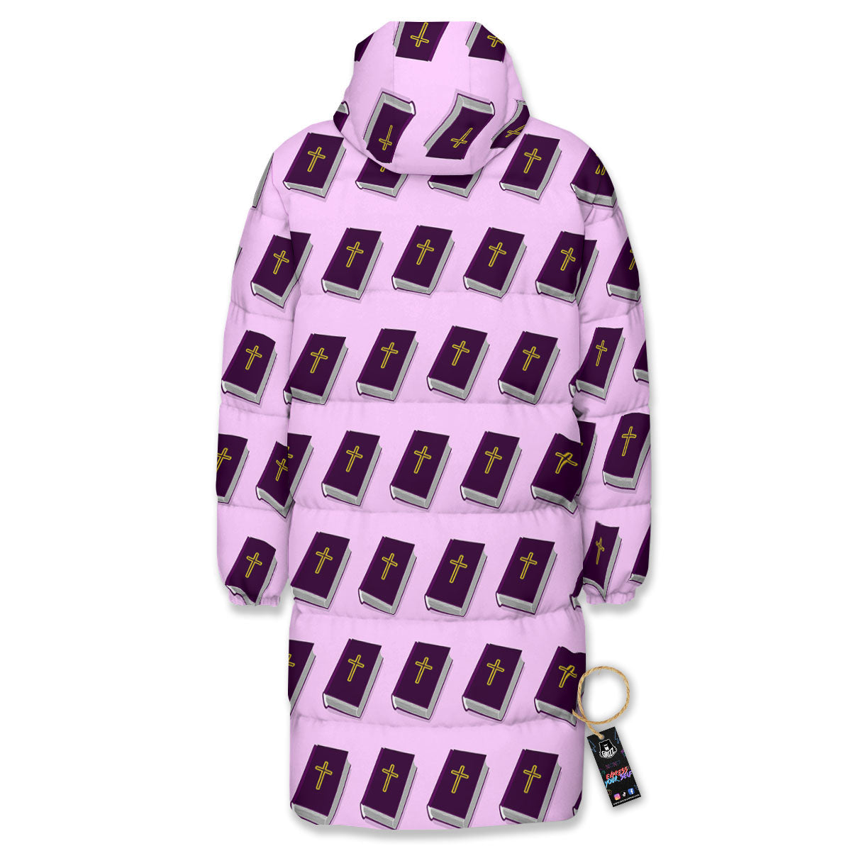 Holy Bible Purple Print Pattern Long Down Jacket-grizzshop