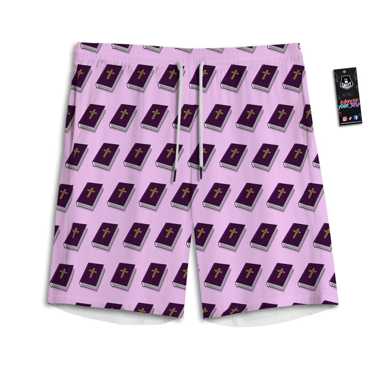 Holy Bible Purple Print Pattern Men's Athletic Shorts