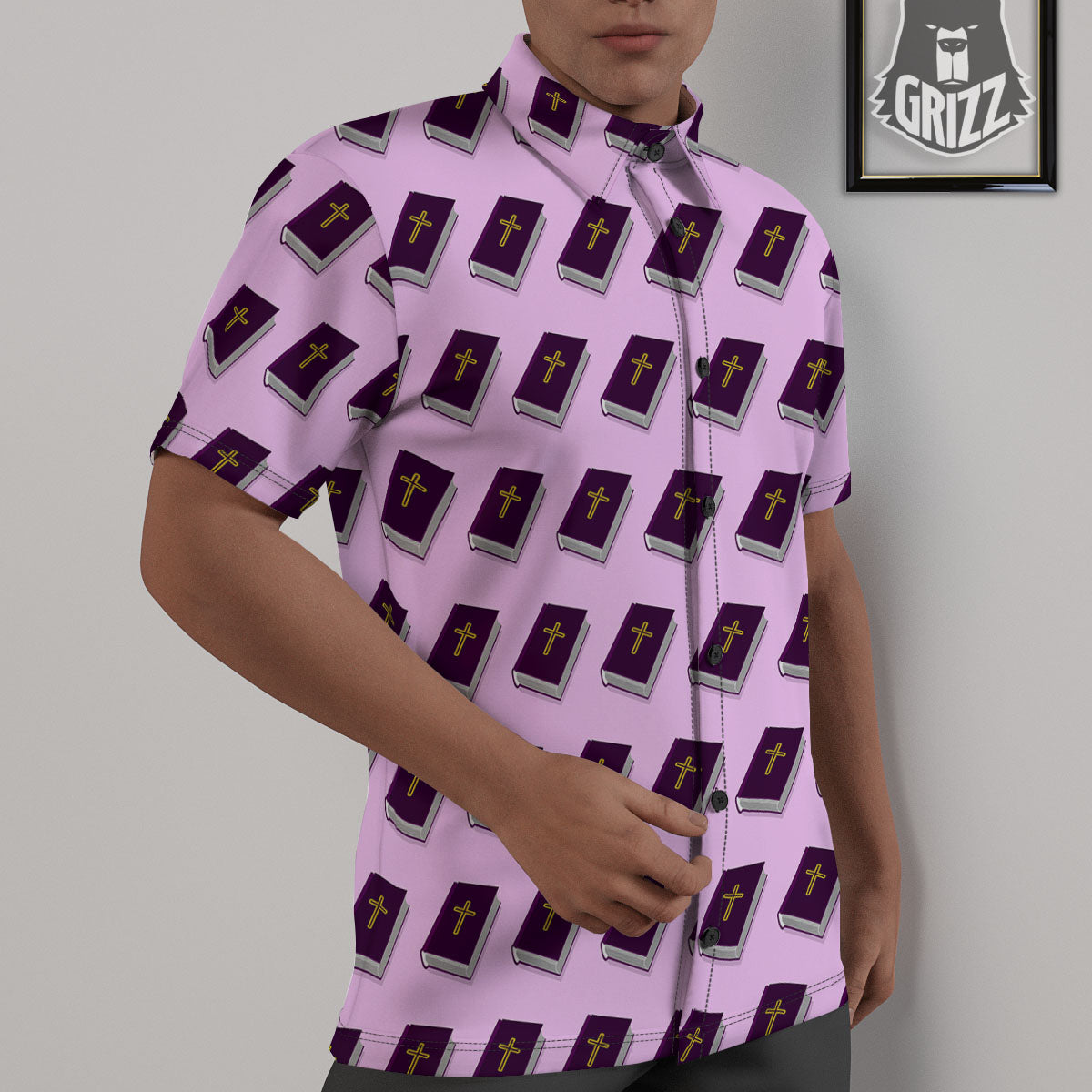 Holy Bible Purple Print Pattern Untucked Shirts-grizzshop