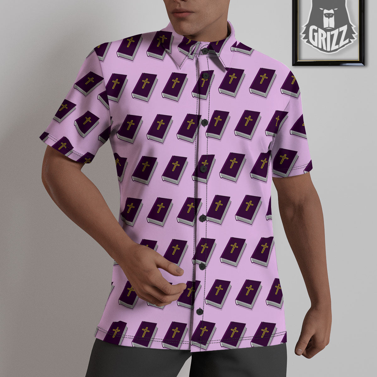 Holy Bible Purple Print Pattern Untucked Shirts-grizzshop