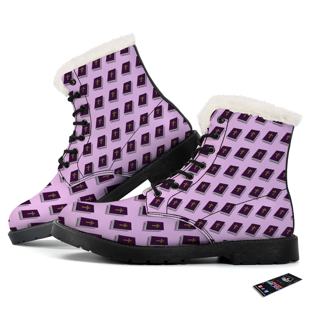 Holy Bible Purple Print Pattern Winter Boots-grizzshop