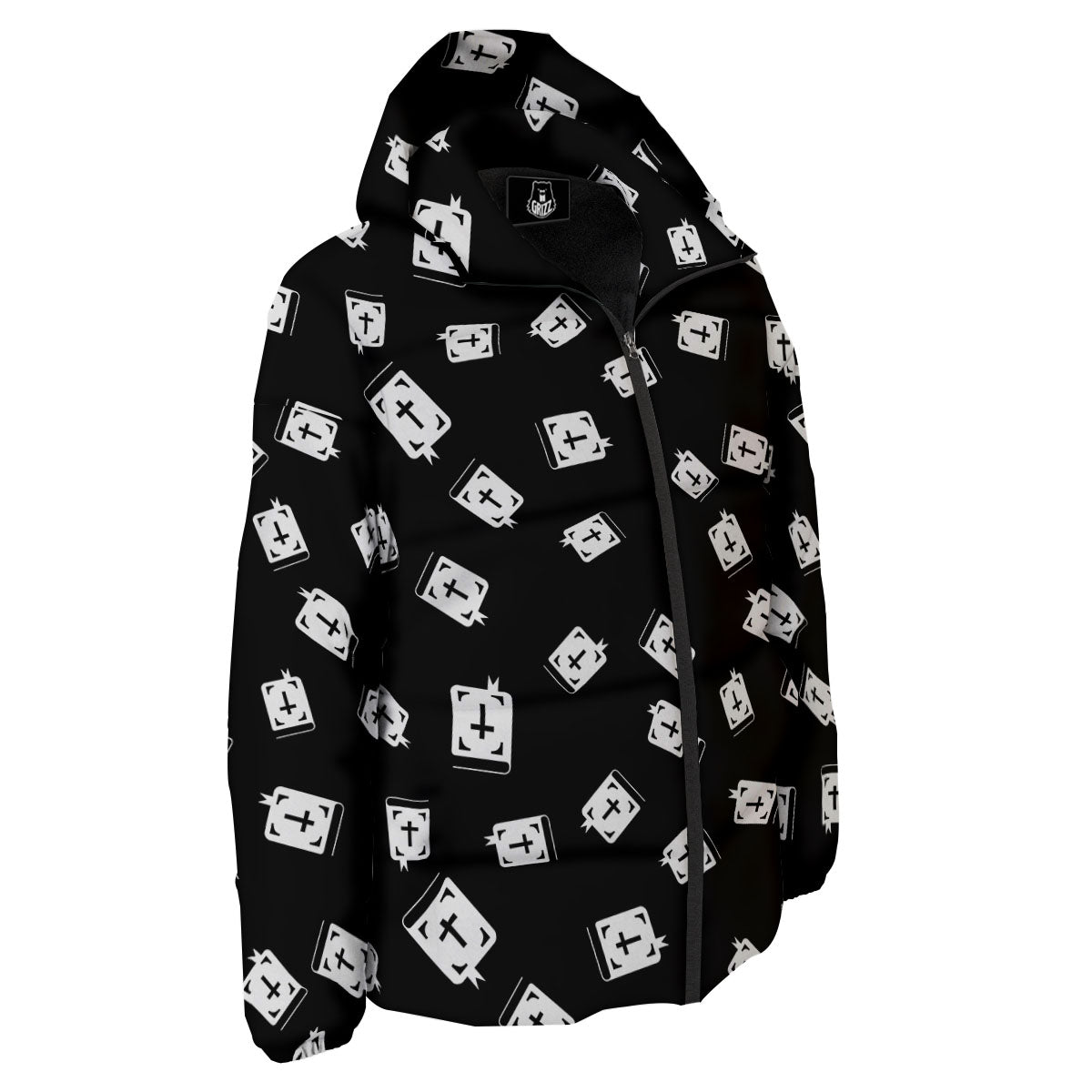 Holy Bible White And Black Print Pattern Down Jacket-grizzshop