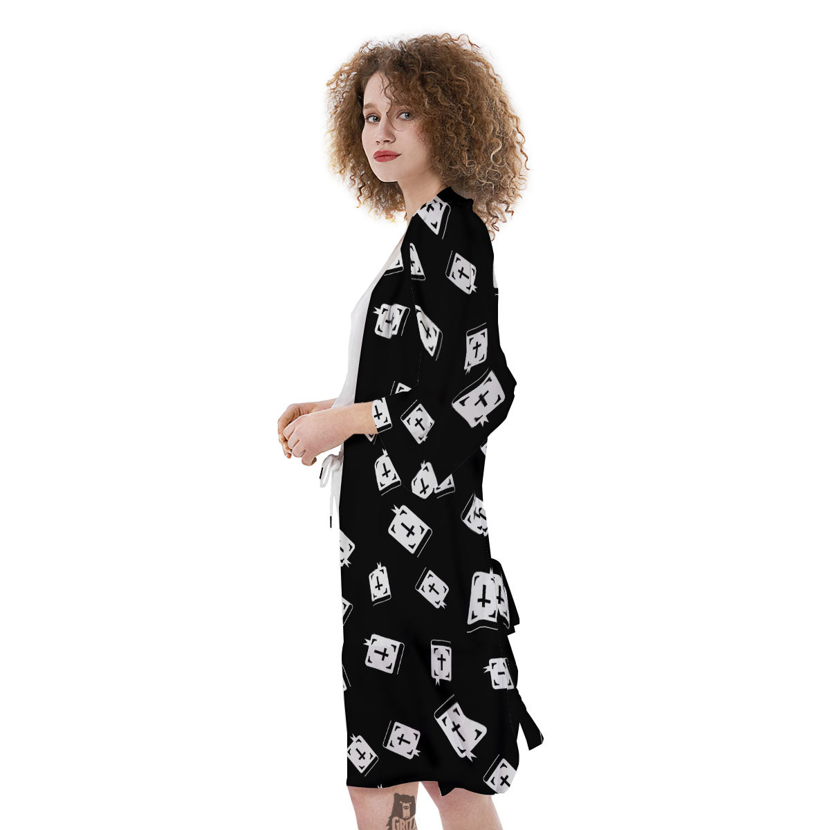 Holy Bible White And Black Print Pattern Kimono-grizzshop