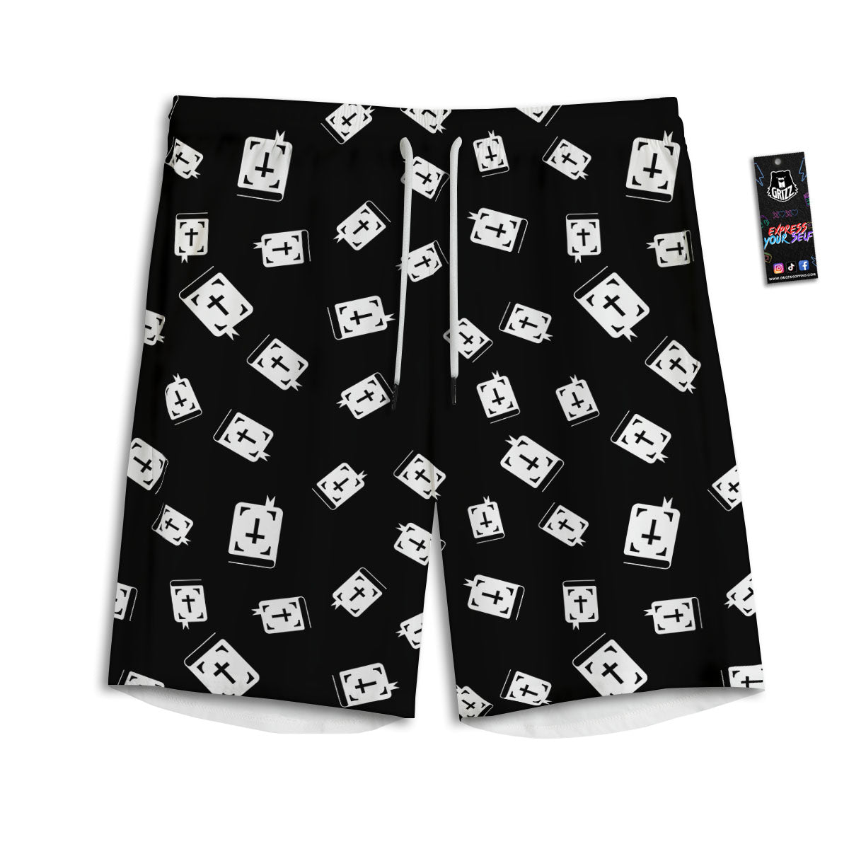 Holy Bible White And Black Print Pattern Men's Athletic Shorts