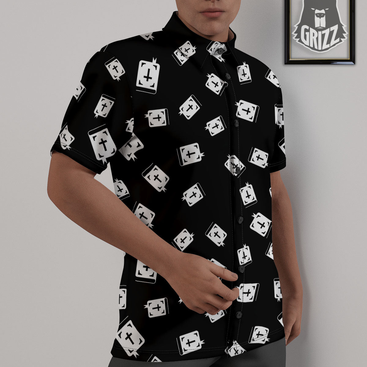 Holy Bible White And Black Print Pattern Untucked Shirts-grizzshop