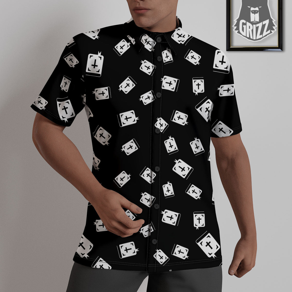 Holy Bible White And Black Print Pattern Untucked Shirts-grizzshop